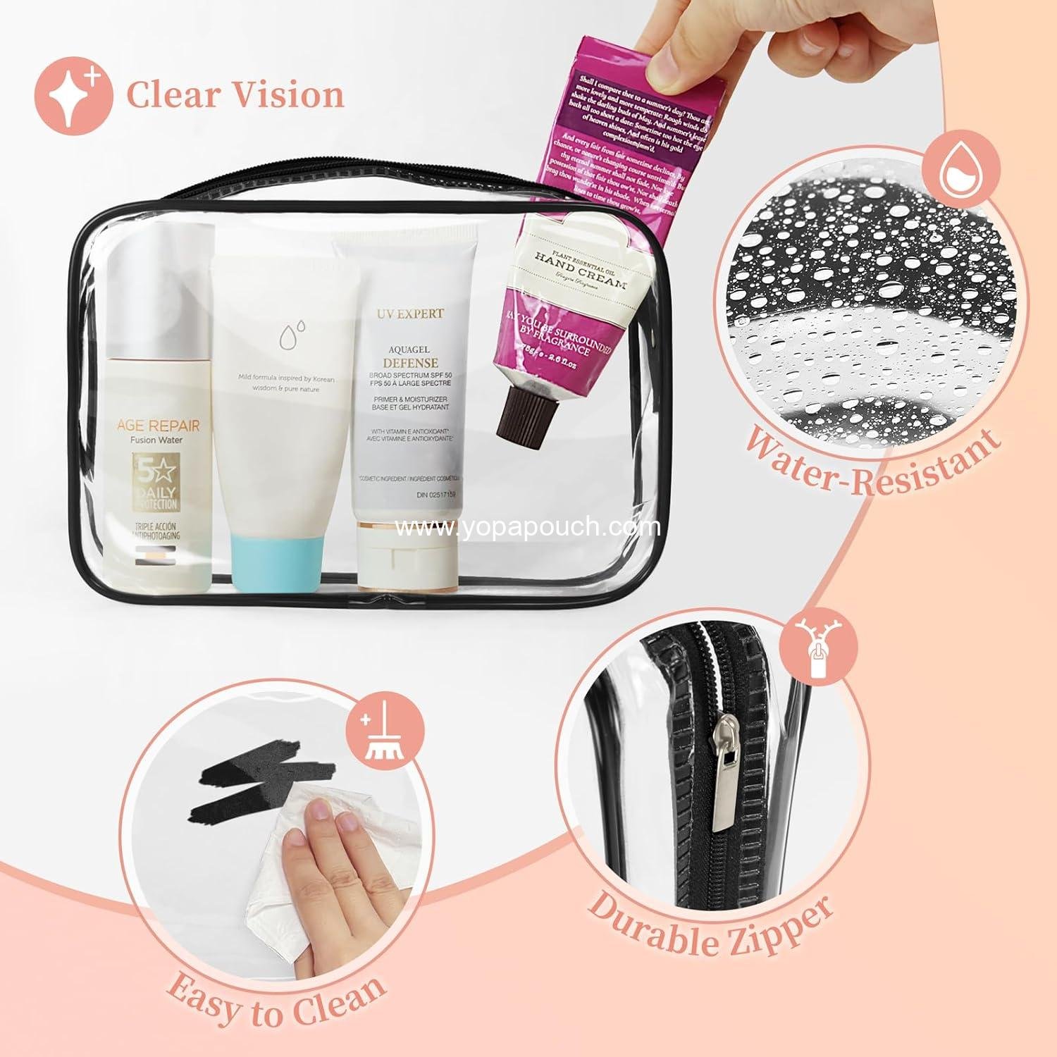 Wholesale 12 PCS Clear Makeup Bags with Zipper, TSA Approved Toiletry Pouches, Cosmetic Bag Set for Travel Organizer Essentials - Black, Medium, Supplier