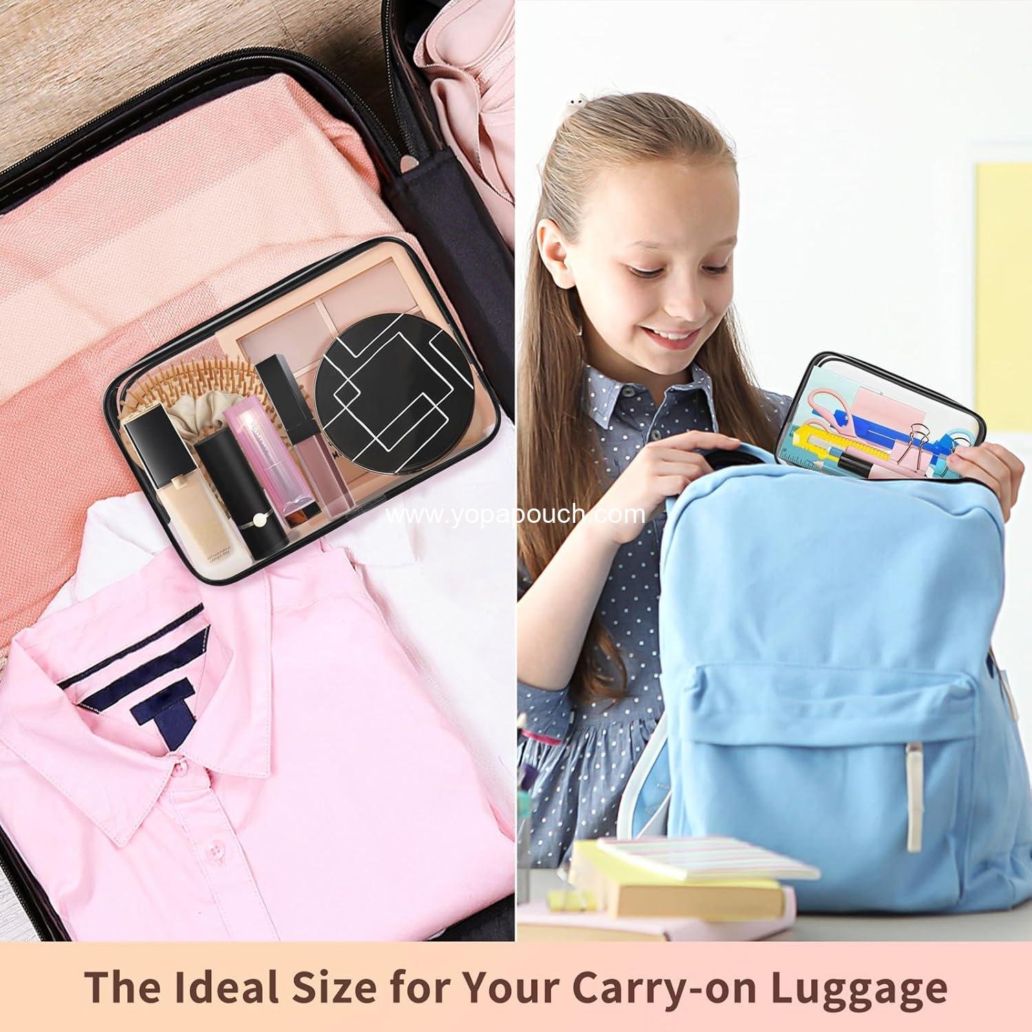 Wholesale 12 PCS Clear Makeup Bags with Zipper, TSA Approved Toiletry Pouches, Cosmetic Bag Set for Travel Organizer Essentials - Black, Medium, Supplier