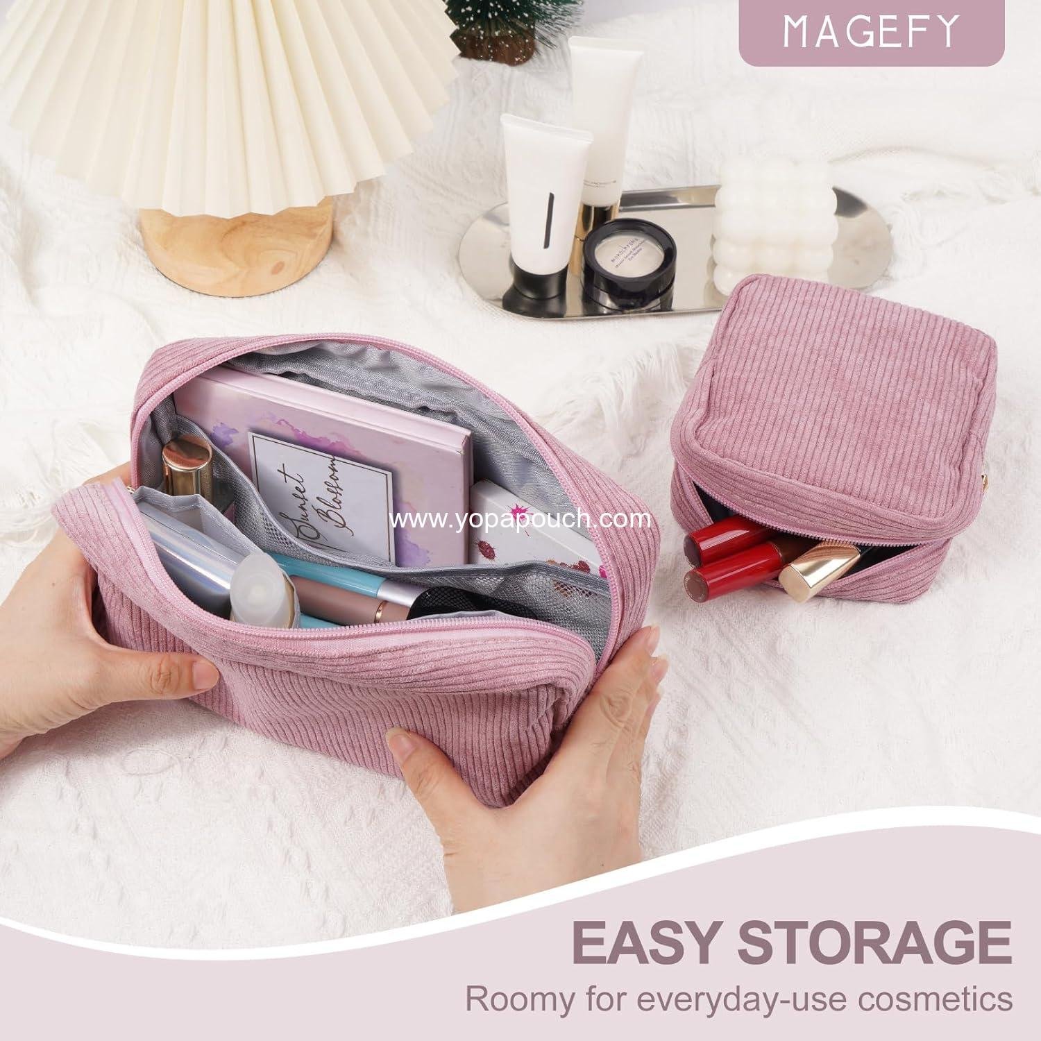 Wholesale Mini Cosmetics Bag - Cute Corduroy Makeup Pouch for Women with Slip-in Pockets - 7 x 5 inches - Manufacturer