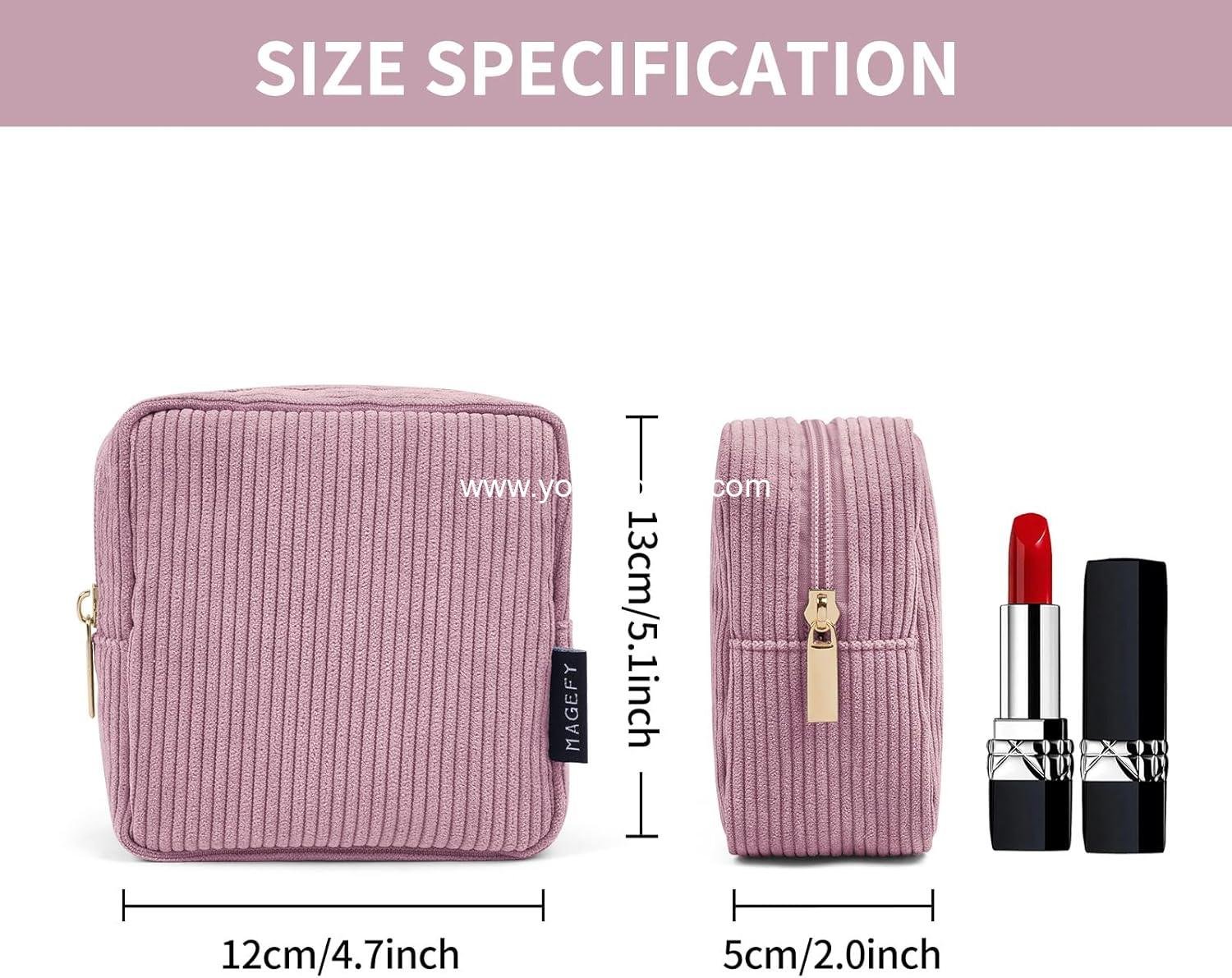 Wholesale Mini Cosmetics Bag - Cute Corduroy Makeup Pouch for Women with Slip-in Pockets - 7 x 5 inches - Manufacturer
