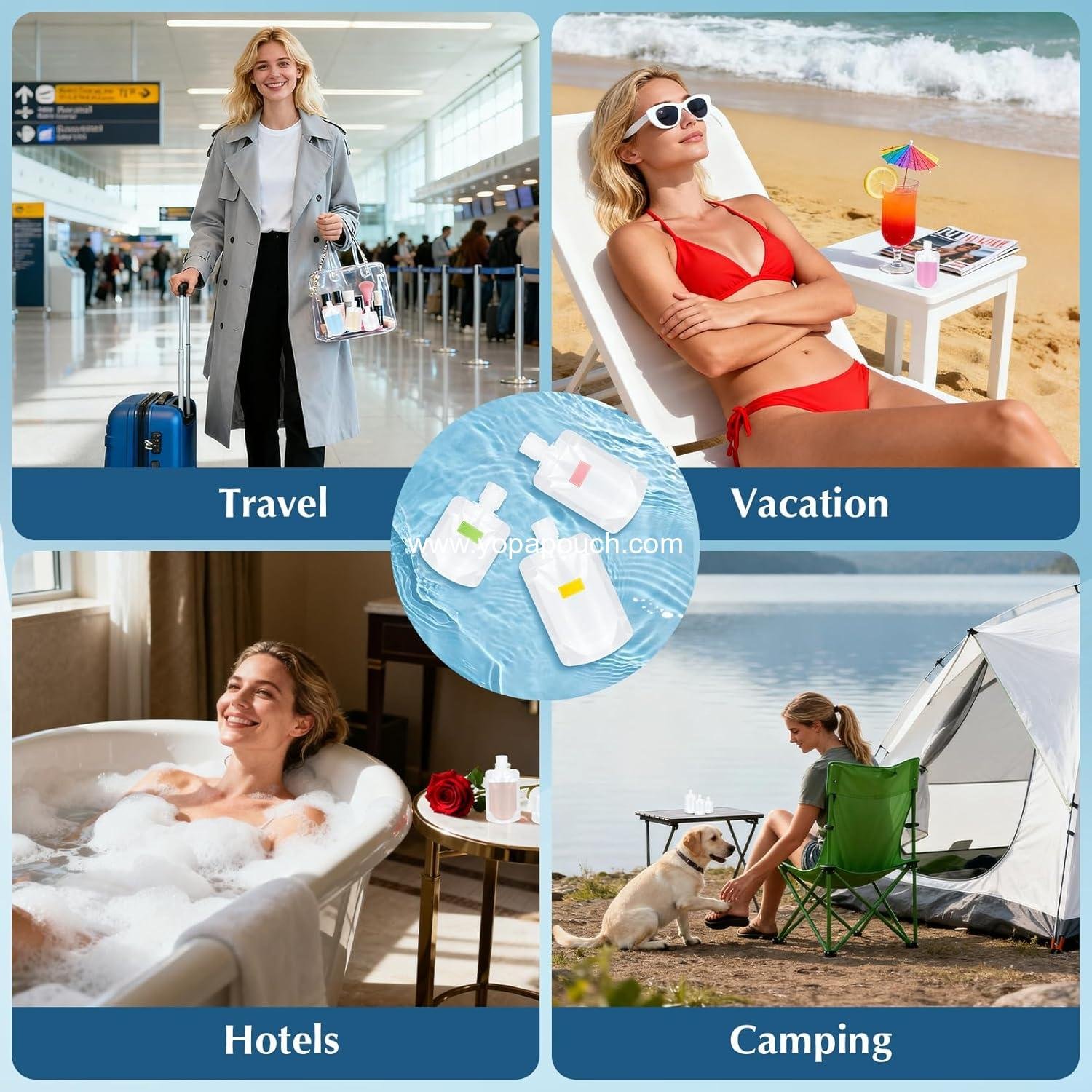 Wholesale 17-Pack Travel Pouches for Toiletries - Leak Proof Portable Liquid Pouch, Stand Up Refillable Travel Pouches for Shampoo, Lotion, Body Wash, Mouthwash - 30/50/100ml Supplier