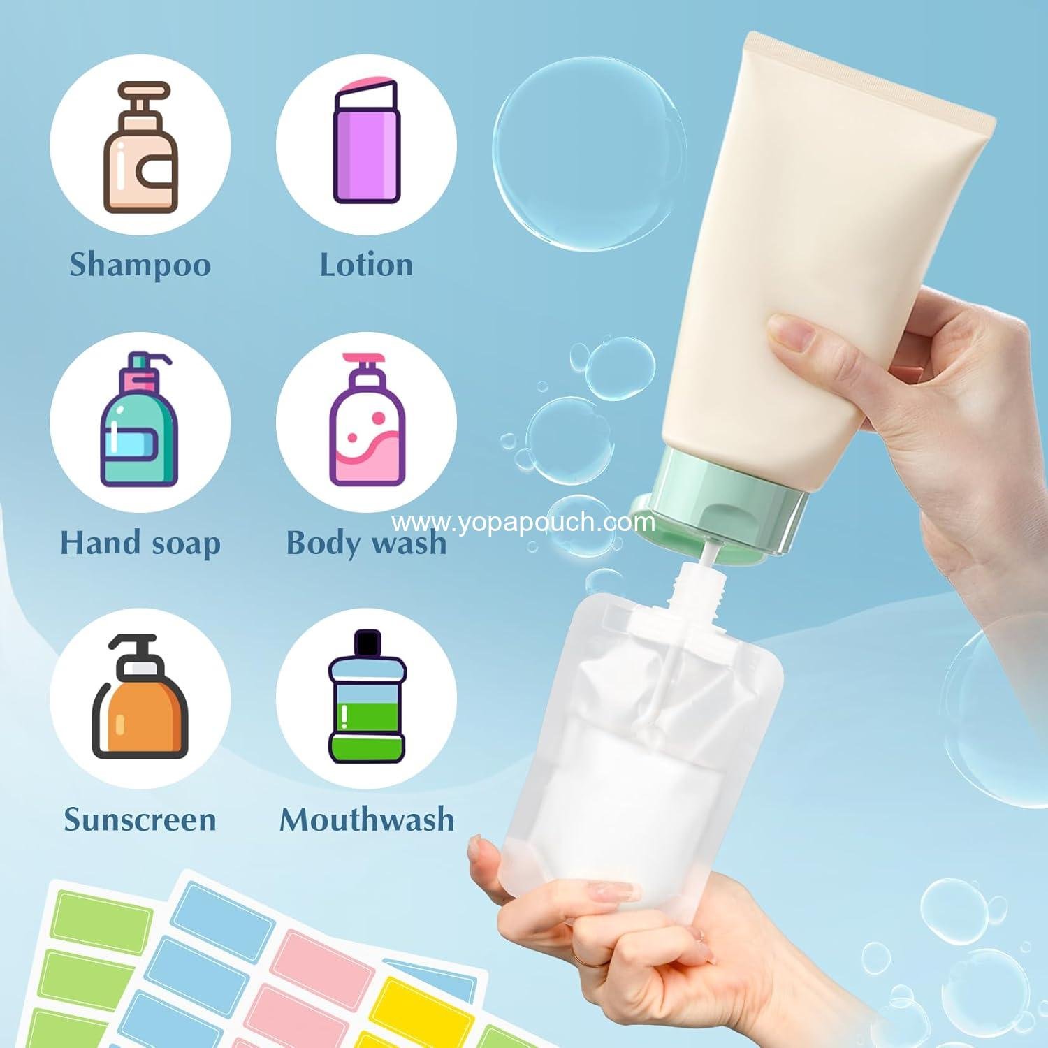 Wholesale 17-Pack Travel Pouches for Toiletries - Leak Proof Portable Liquid Pouch, Stand Up Refillable Travel Pouches for Shampoo, Lotion, Body Wash, Mouthwash - 30/50/100ml Supplier