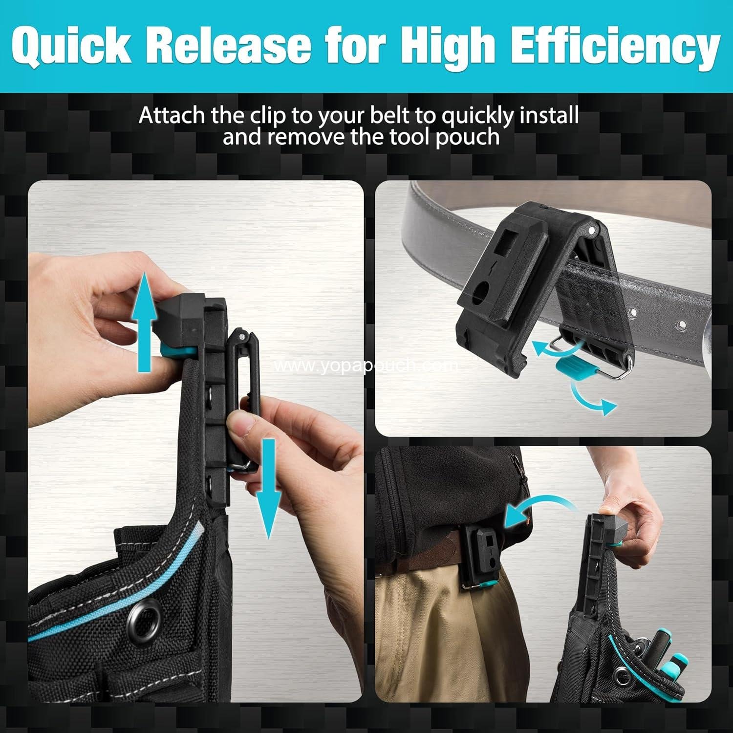 Wholesale Tool Pouch with Belt Clip, Electrician Pouch with Tape Measure Holder & Hammer Loop, Quick Release Buckle, Expandable Frame, Ideal for Construction, Carpentry, Handyman - Supplier