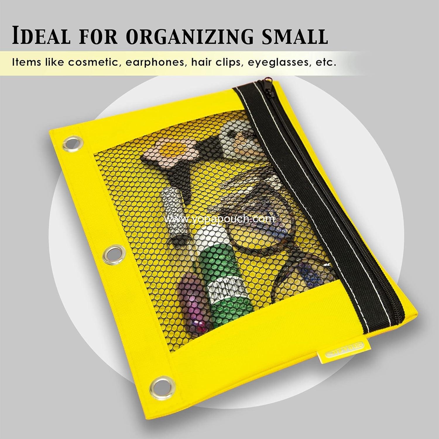 Wholesale 3-Ring Bright Color Pencil Pouch with Mesh Window, 24-Pack