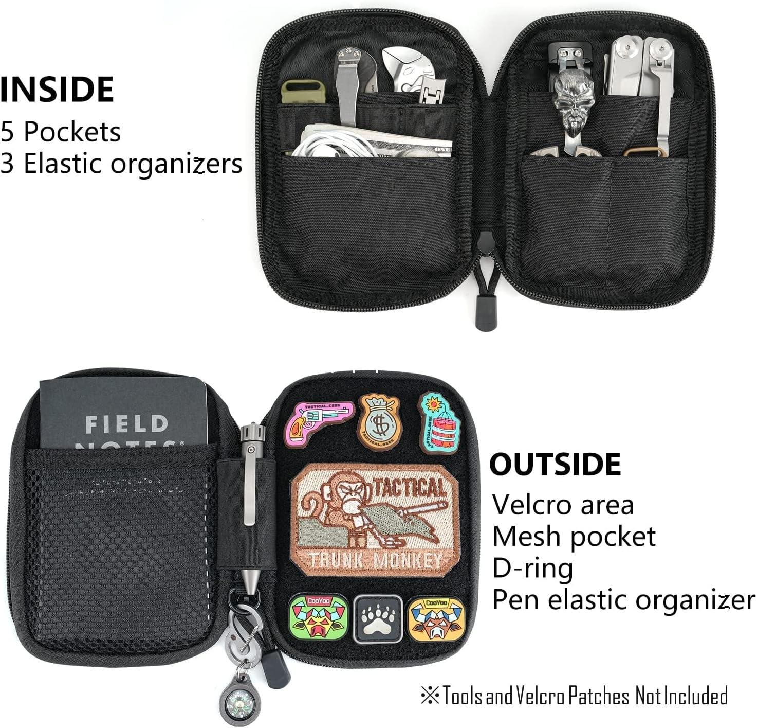 Wholesale Nylon EDC Pocket Organizer with Patches & D-Ring, Multitool Organizer for EDC Gear - Manufacturer