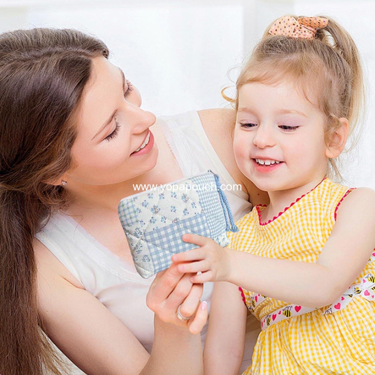 Wholesale Cotton Quilted Floral Coin Purse Digital Camera Pouch with Cute Prints Zipper for Women Girls (BLUE PATCH) - Supplier