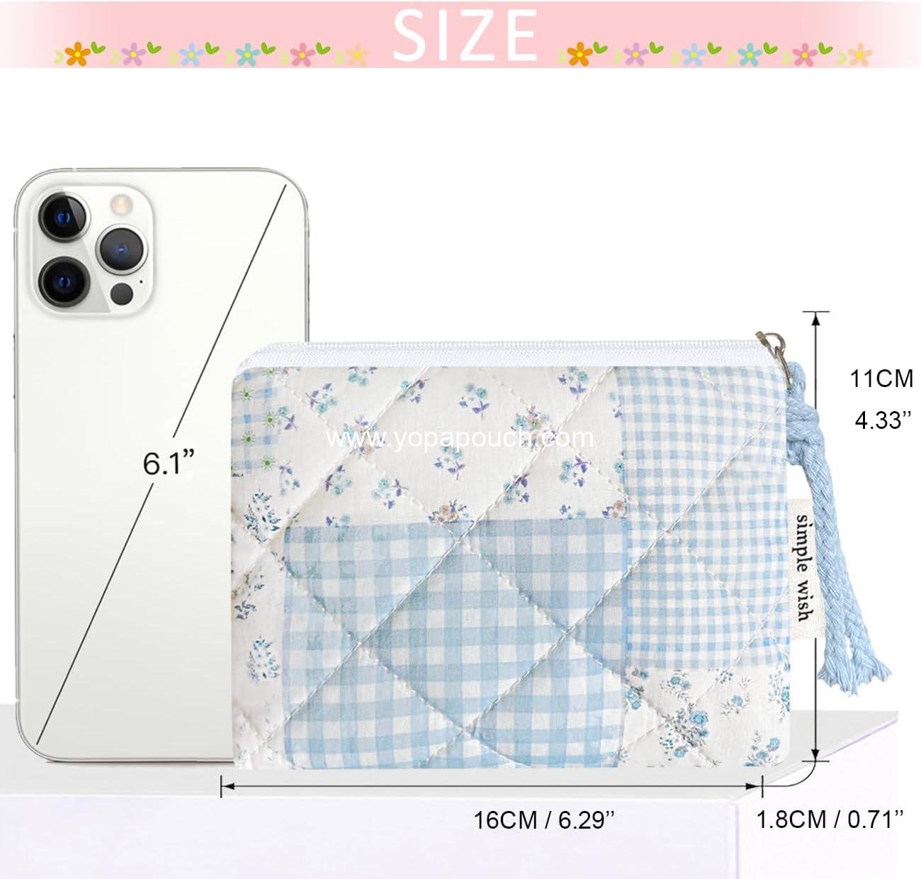Wholesale Cotton Quilted Floral Coin Purse Digital Camera Pouch with Cute Prints Zipper for Women Girls (BLUE PATCH) - Supplier