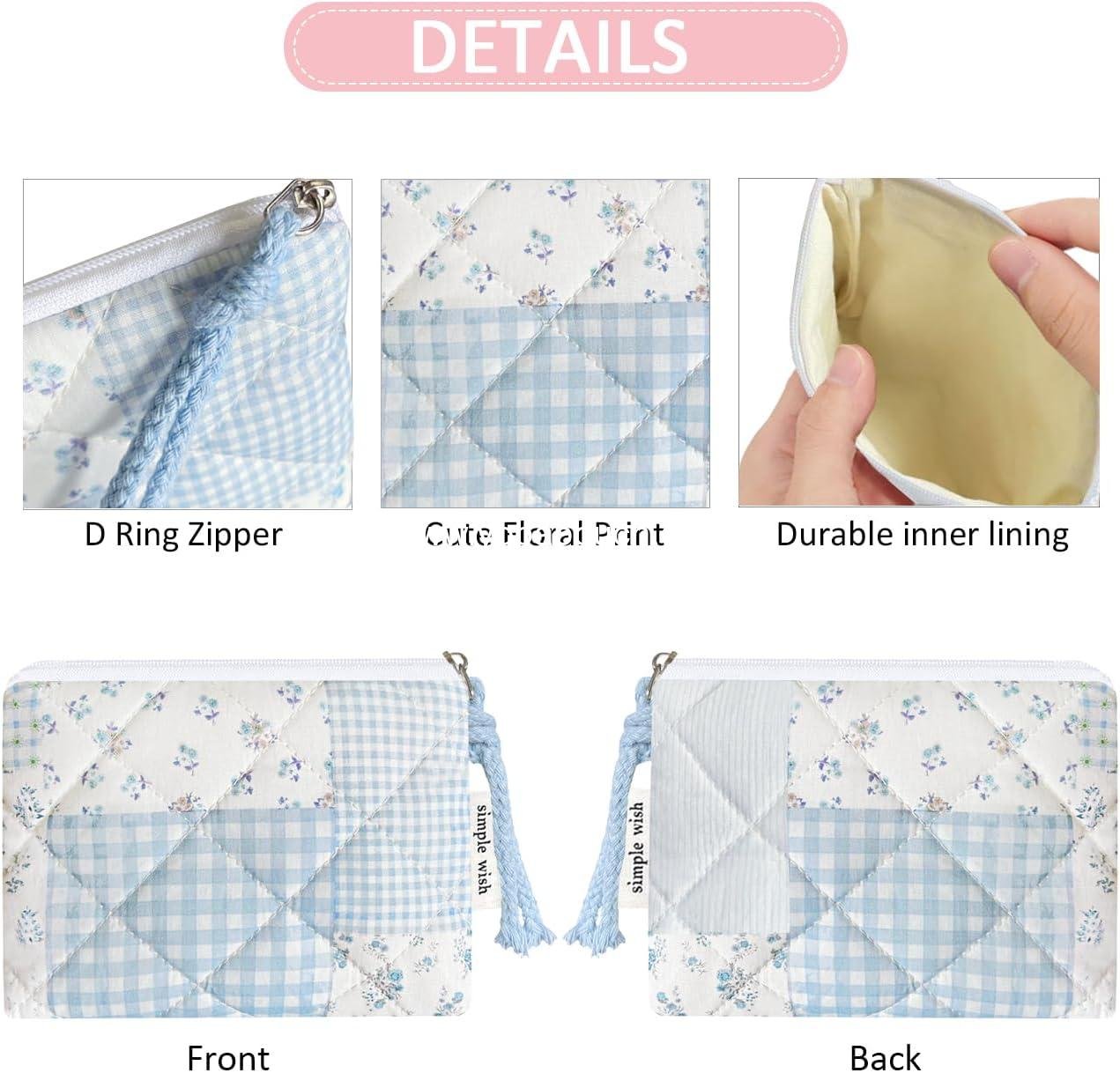 Wholesale Cotton Quilted Floral Coin Purse Digital Camera Pouch with Cute Prints Zipper for Women Girls (BLUE PATCH) - Supplier