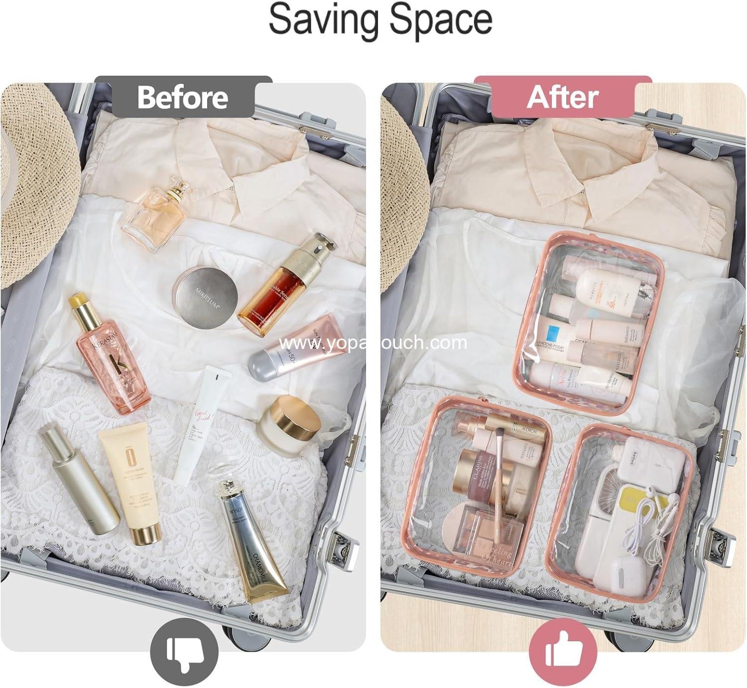 Wholesale TSA Approved Toiletry Bag - Clear Makeup Bags in 2 Sizes, Durable with Supporting Frame, Ideal for Travel Essentials, Carry-on Airline Compliant Bag, Rose Pink Supplier Wholesale TSA Approved Toiletry Bag - Clear Makeup Bags in 2 Sizes, Durable with Supporting Frame, Ideal for Travel Essentials, Carry-on Airline Compliant Bag, Rose Pink Supplier