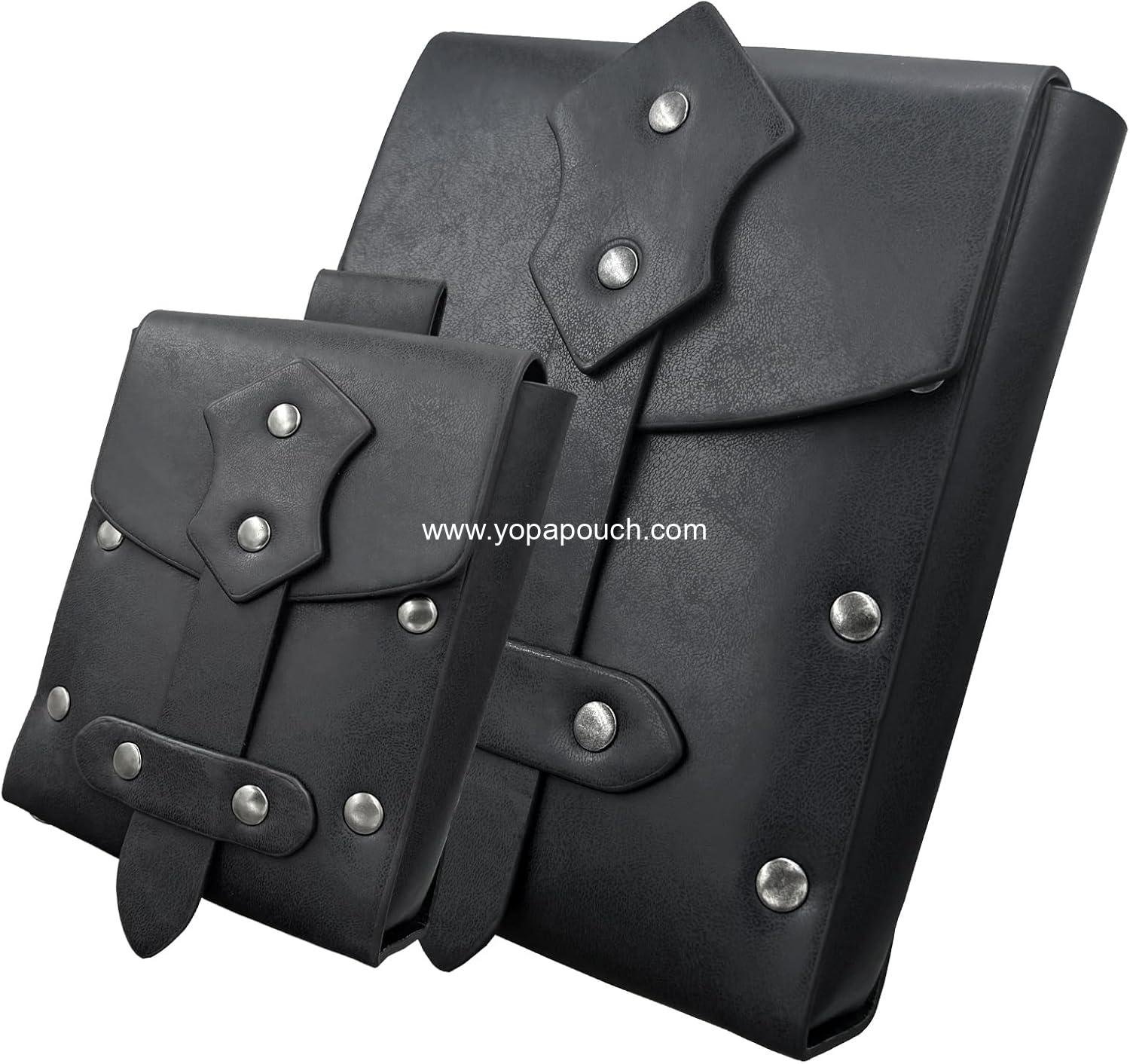 Wholesale 2 Pieces Medieval Faux Leather Studded Belt Pouch Retro Renaissance Waist Bag Side Pack for LARP, OEM Supplier