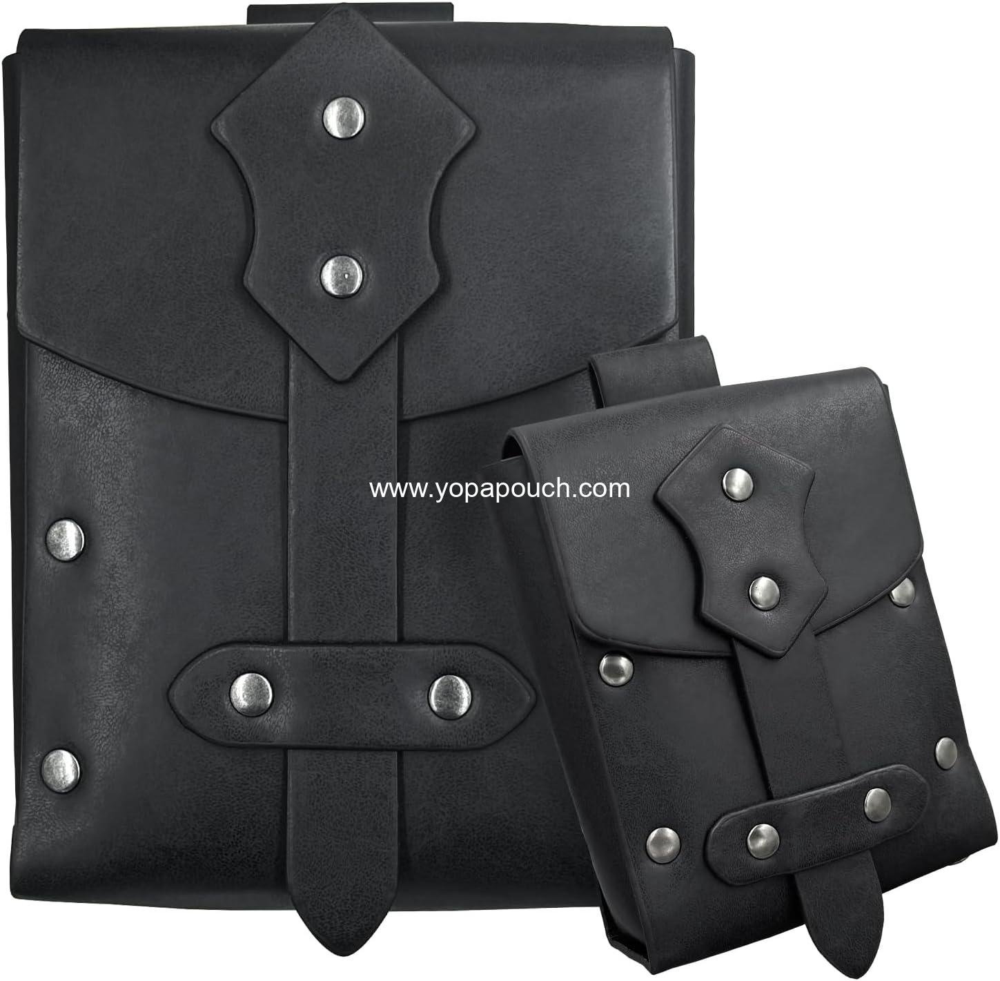 HiiFeuer 2 Pieces Medieval Faux Leather Studded Belt Pouch, Retro Renaissance Belt bag, Portable Waist Bag Side Pack for LARP