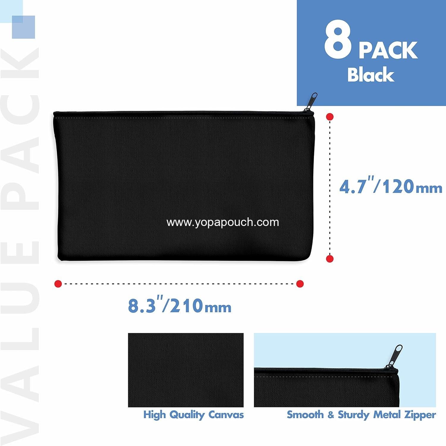 Wholesale 8 Pack Canvas Pencil Pouch, DIY Craft Zipper Bags, Blank Makeup and Multifunctional Pouches, Pencil Case for Cosmetic, Toiletry, and Stationery (8.3” x 4.7”) - Supplier Wholesale 8 Pack Canvas Pencil Pouch, DIY Craft Zipper Bags, Blank Makeup and Multifunctional Pouches, Pencil Case for Cosmetic, Toiletry, and Stationery (8.3” x 4.7”) - Supplier