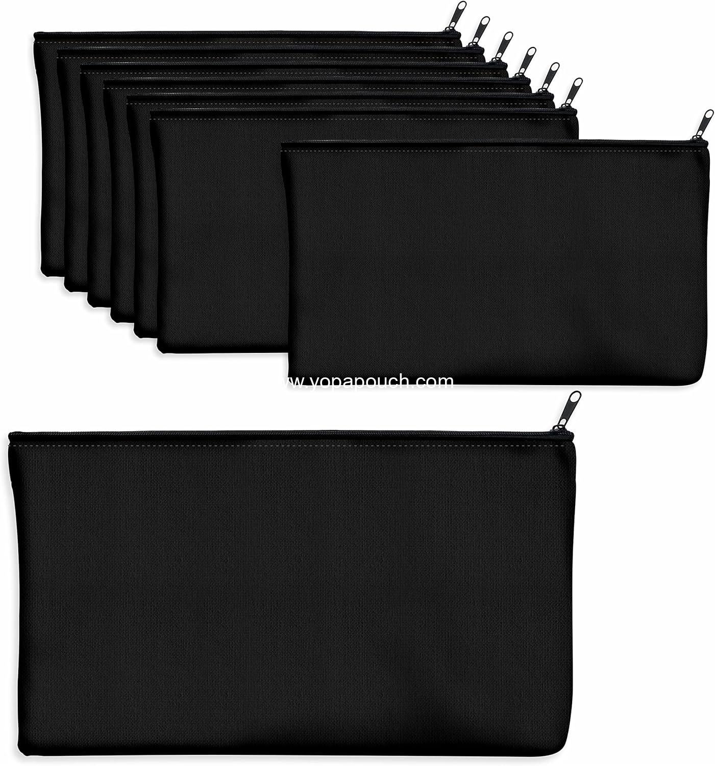 8 Pack Canvas Pencil Pouch, DIY Craft Zipper Bags Blank Makeup Bags Multifunctional Pouches Pencil Case for Cosmetic Toiletry Stationary (Black, 8.3” x 4.7”)