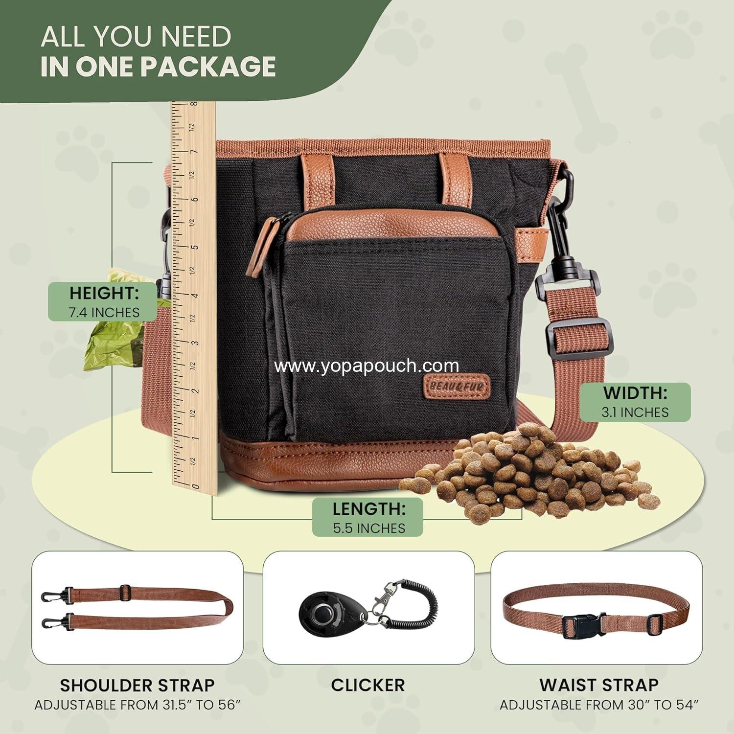 Wholesale Large Dog Treat Pouch with Clicker for Training – 4-Cup Capacity, Built-In Poop Bag Dispenser, Expandable Pocket, Metal Buckle, Large Back Pocket, Perfect for Walks and Training – Black Manufacturer