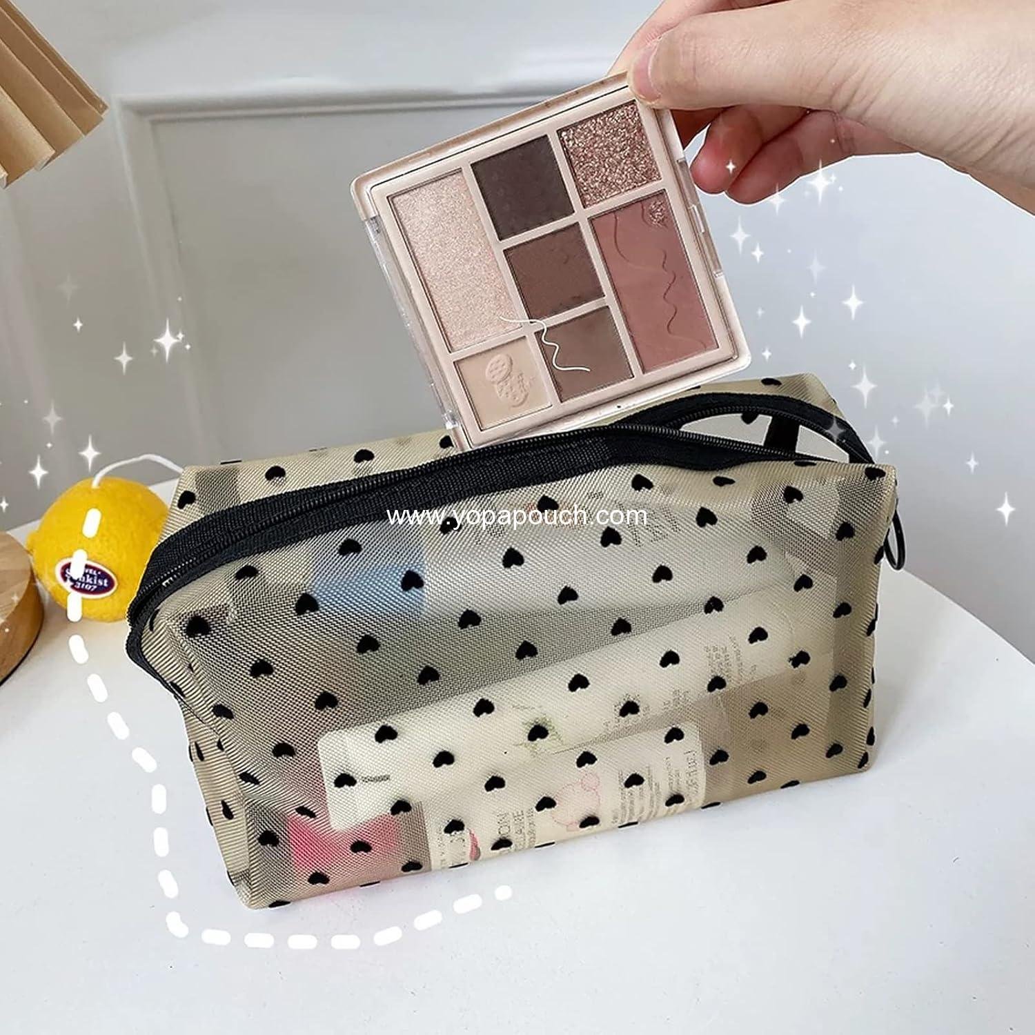 OEM Heart Print Mesh Makeup Bags - 4 Mini Cosmetic Pouches for Women, Zipper Travel Organizing Cases, Purse Makeup Bags, Pencil Case, Travel Accessories Supplier