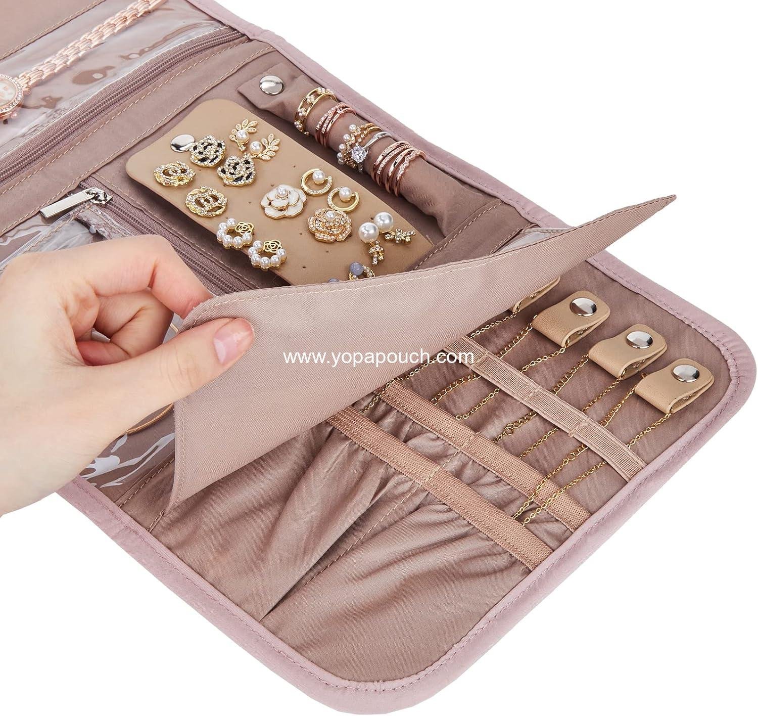 OEM Travel Jewelry Case Organizer Medium Foldable Storage Roll for Earrings Necklaces Rings Bracelets Brooches Pink Supplier OEM Travel Jewelry Case Organizer Medium Foldable Storage Roll for Earrings Necklaces Rings Bracelets Brooches Pink Supplier