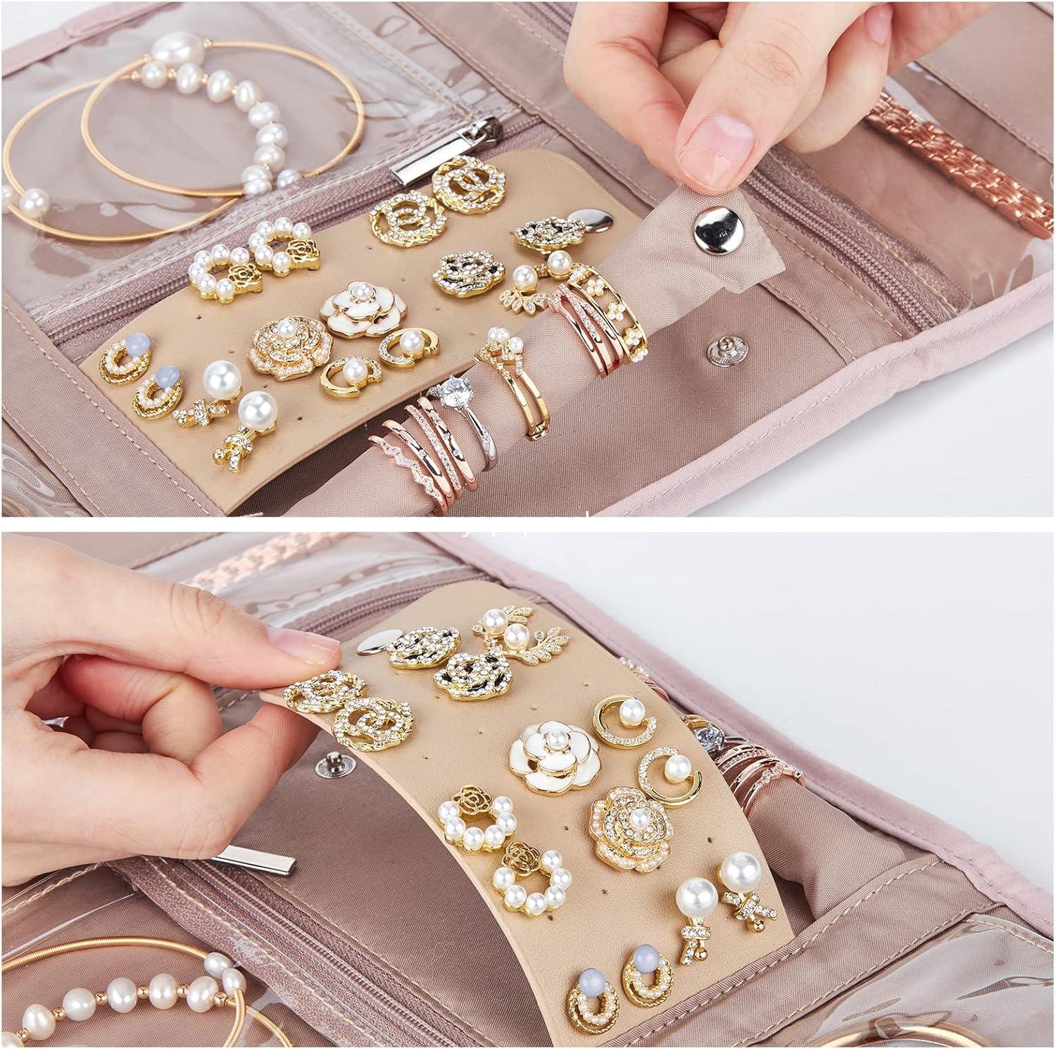 OEM Travel Jewelry Case Organizer Medium Foldable Storage Roll for Earrings Necklaces Rings Bracelets Brooches Pink Supplier OEM Travel Jewelry Case Organizer Medium Foldable Storage Roll for Earrings Necklaces Rings Bracelets Brooches Pink Supplier