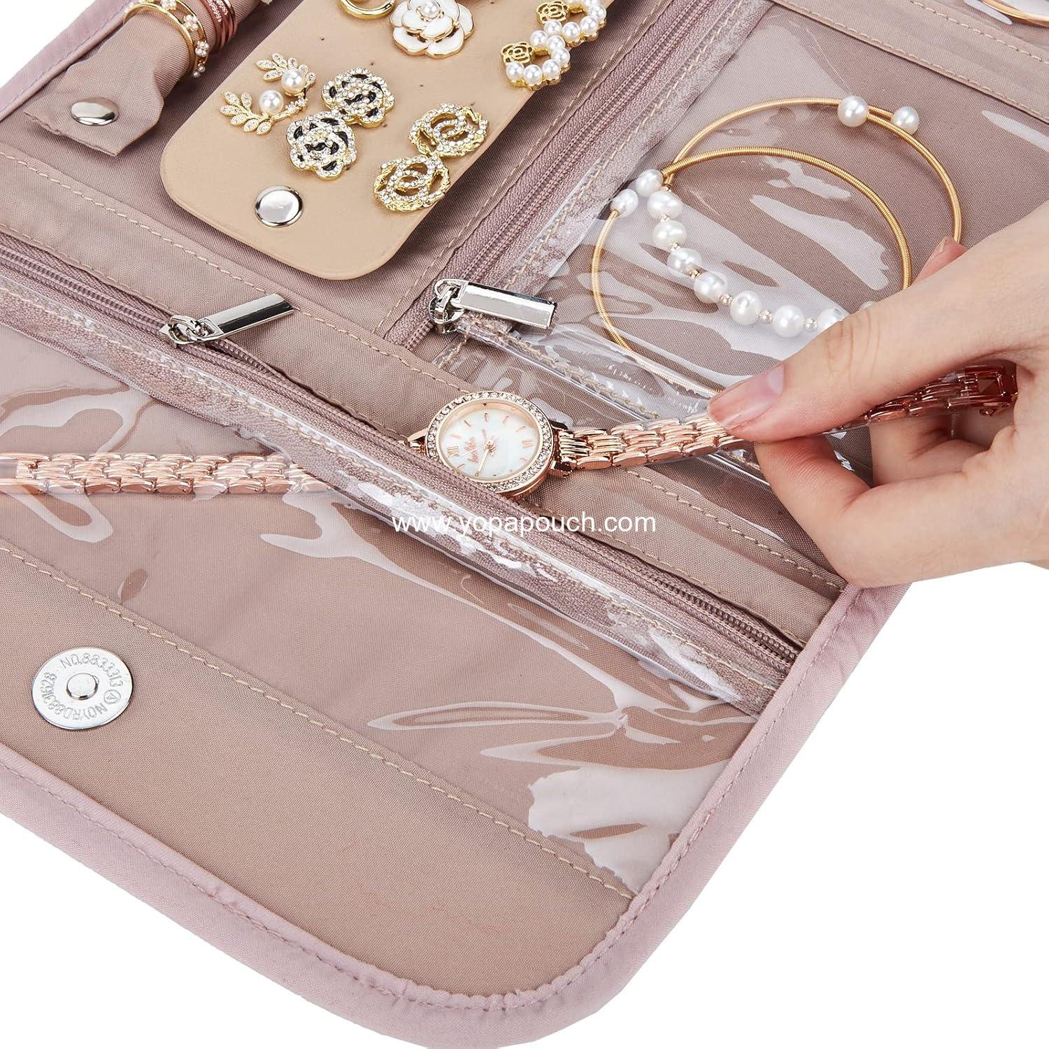 OEM Travel Jewelry Case Organizer Medium Foldable Storage Roll for Earrings Necklaces Rings Bracelets Brooches Pink Supplier OEM Travel Jewelry Case Organizer Medium Foldable Storage Roll for Earrings Necklaces Rings Bracelets Brooches Pink Supplier