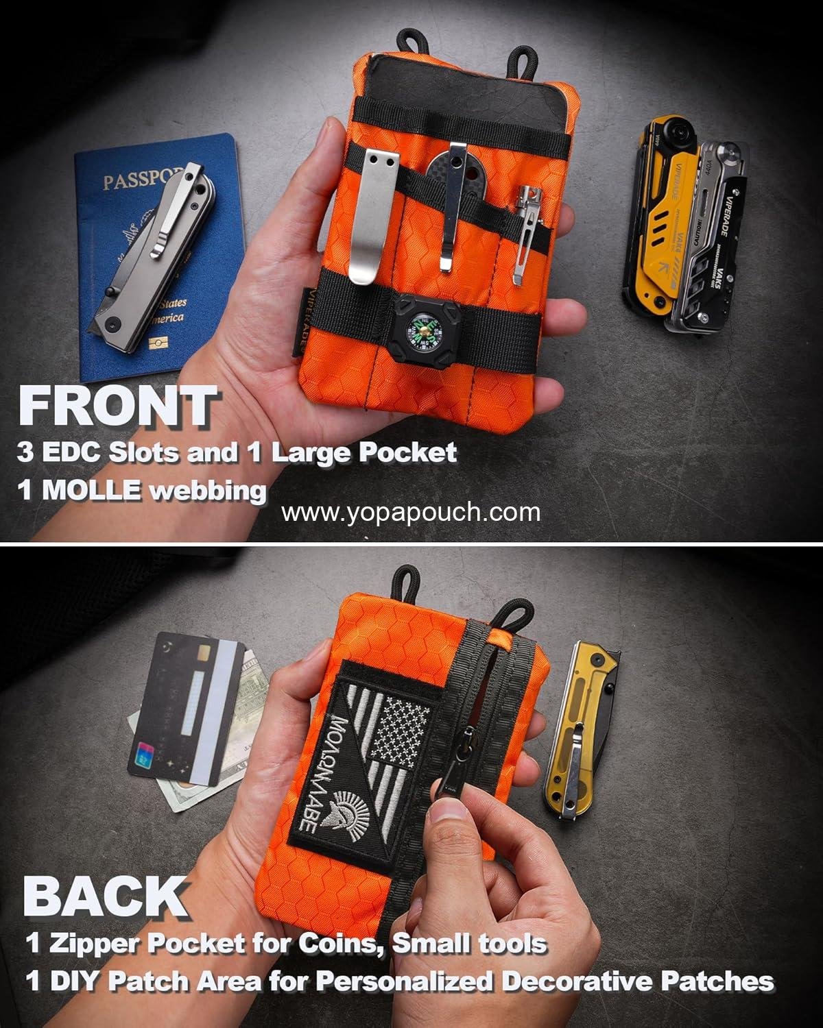 Wholesale EDC Pocket Organizer for Men - Tool Pouch with 5 Storage Compartments for Flashlight, Pocket Knife, Tactical Pen, EDC Gear (Orange) Manufacturer