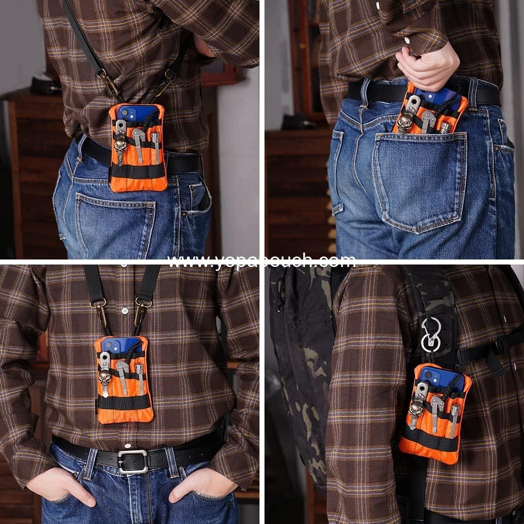 Wholesale EDC Pocket Organizer for Men - Tool Pouch with 5 Storage Compartments for Flashlight, Pocket Knife, Tactical Pen, EDC Gear (Orange) Manufacturer