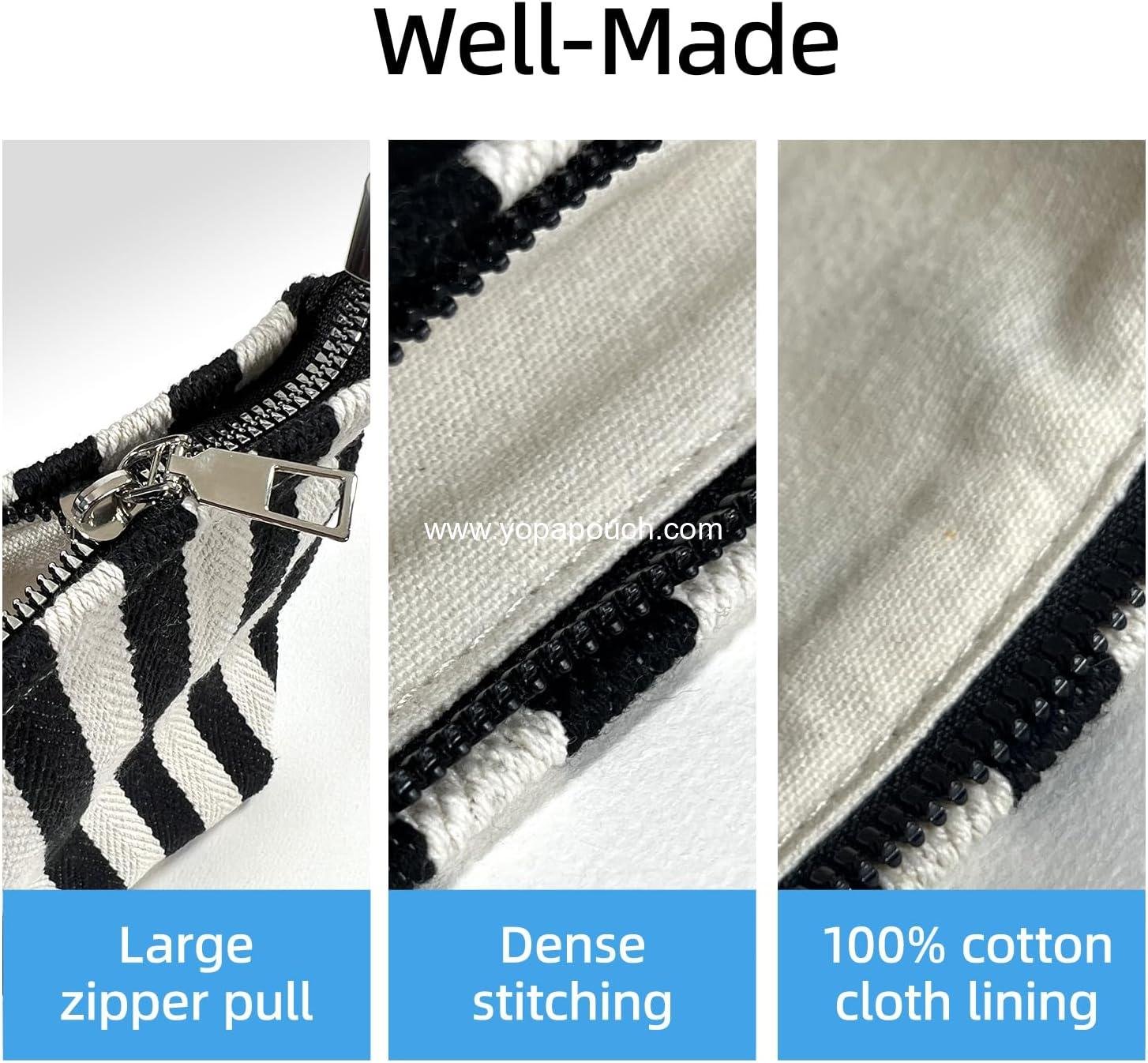 OEM Striped Makeup Bag for Women, Travel Pouch for Purse, Canvas Cosmetic Bag with Zipper, Small Toiletry and Skincare Pouch, Sunscreen and Hygiene Organizer - Supplier