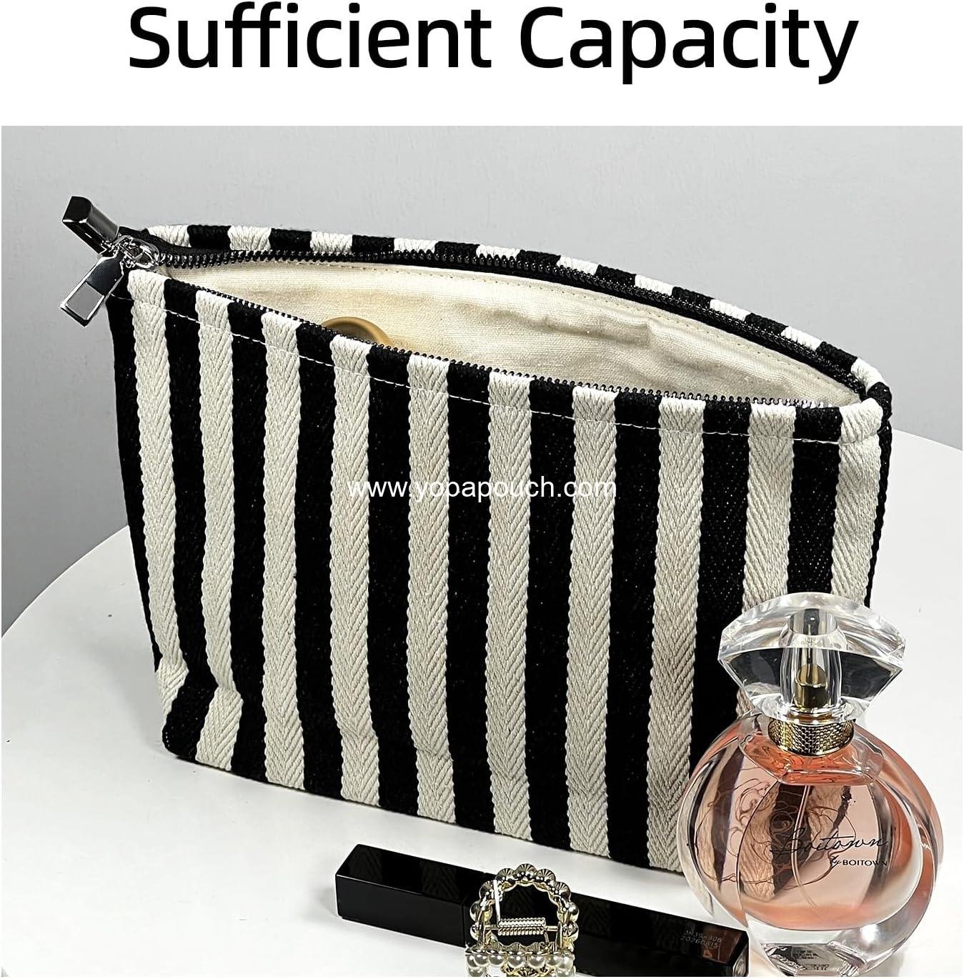 OEM Striped Makeup Bag for Women, Travel Pouch for Purse, Canvas Cosmetic Bag with Zipper, Small Toiletry and Skincare Pouch, Sunscreen and Hygiene Organizer - Supplier