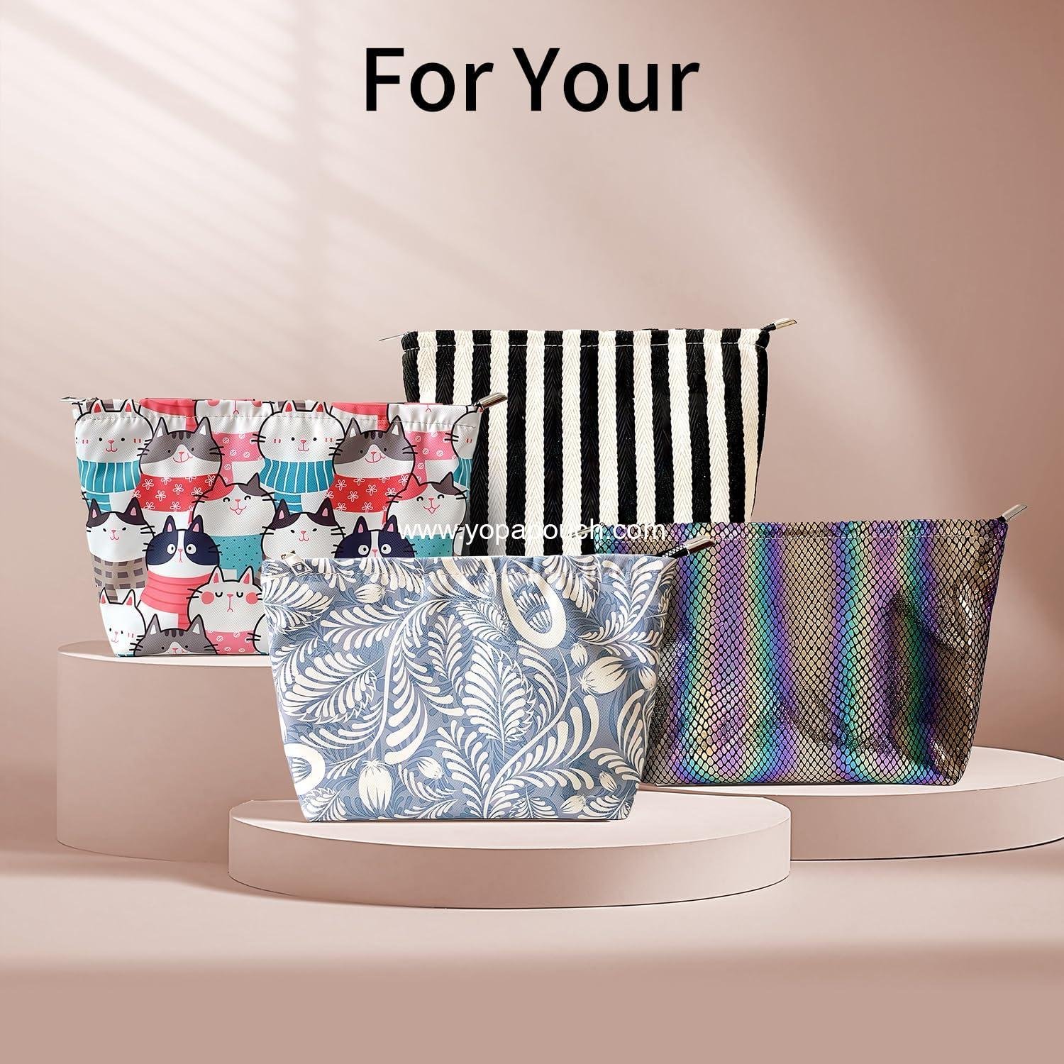 OEM Striped Makeup Bag for Women, Travel Pouch for Purse, Canvas Cosmetic Bag with Zipper, Small Toiletry and Skincare Pouch, Sunscreen and Hygiene Organizer - Supplier