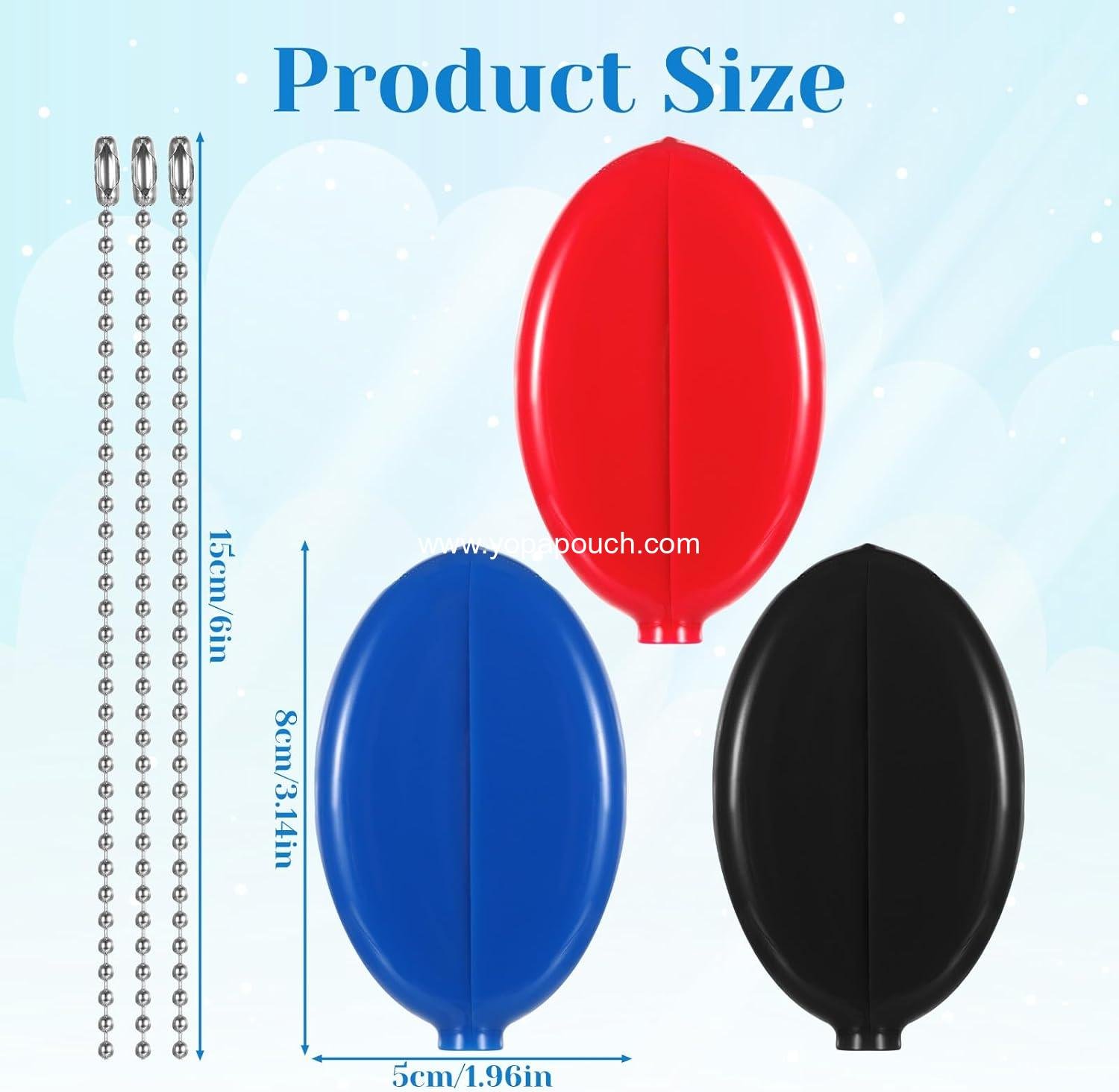 OEM 3 Pcs Oval Squeeze Coin Purse - Portable 2x3 Inch Rubber Coin Purse with Chain for Men and Women - Ideal for Travel (3 Colors) Supplier