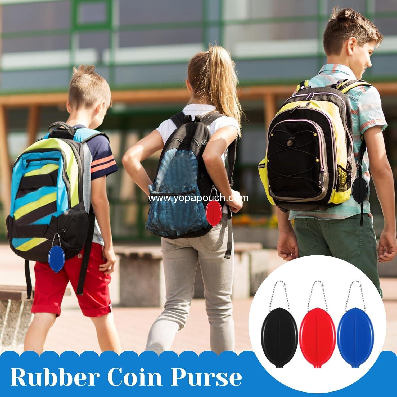 OEM 3 Pcs Oval Squeeze Coin Purse - Portable 2x3 Inch Rubber Coin Purse with Chain for Men and Women - Ideal for Travel (3 Colors) Supplier