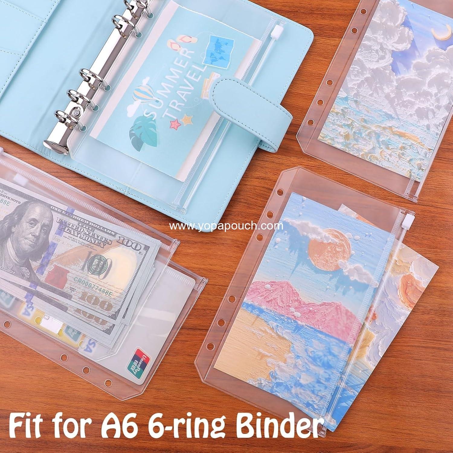 Wholesale 12pcs A6 Binder Pockets 6 Holes Budget Cash Envelopes for Budgeting Clear Zipper Folders Loose Leaf Bags for A6 6-Ring Budget Binder Waterproof PVC Document Pouch Filing Bags Supplier