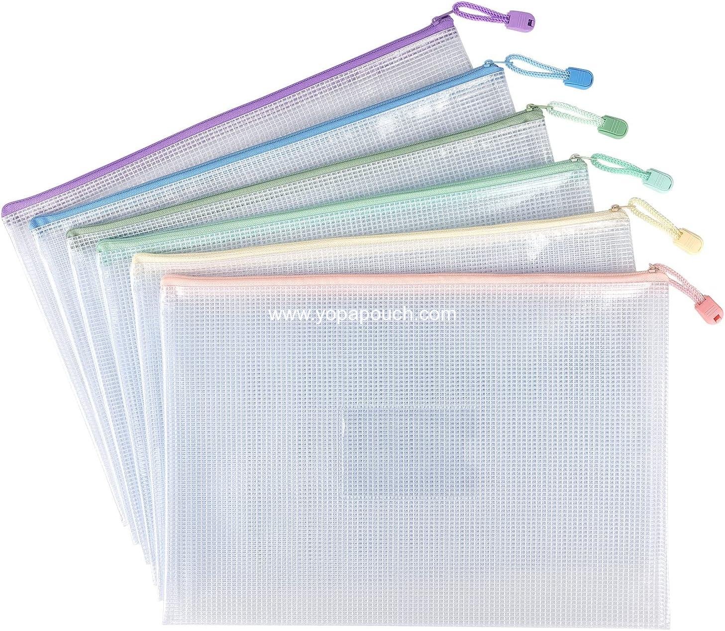Tamaki 6 Pack Mesh Zipper Pouch with Label Pocket, Waterproof Zipper Bags, Document Bag Letter/A4, Durable Pouches for Organization Bag Board Game Storage