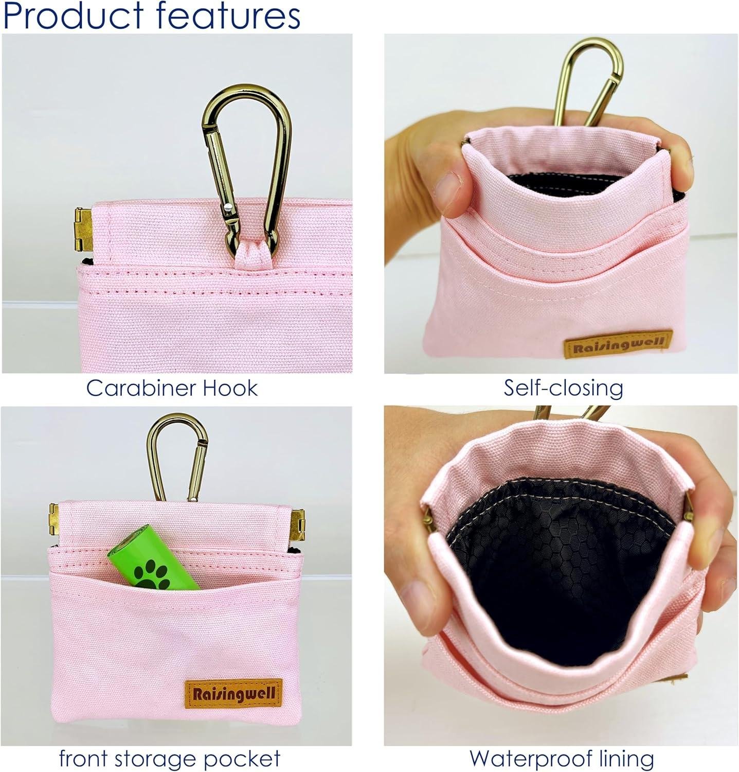 Wholesale Dog Treat Pouch, Pocket-Sized Training Holder, Hands-Free Walking Fanny Bag with Carabiner, Self-Closing Pet Snack Reward for Puppy Travel or Outdoor (Pink) - Manufacturer