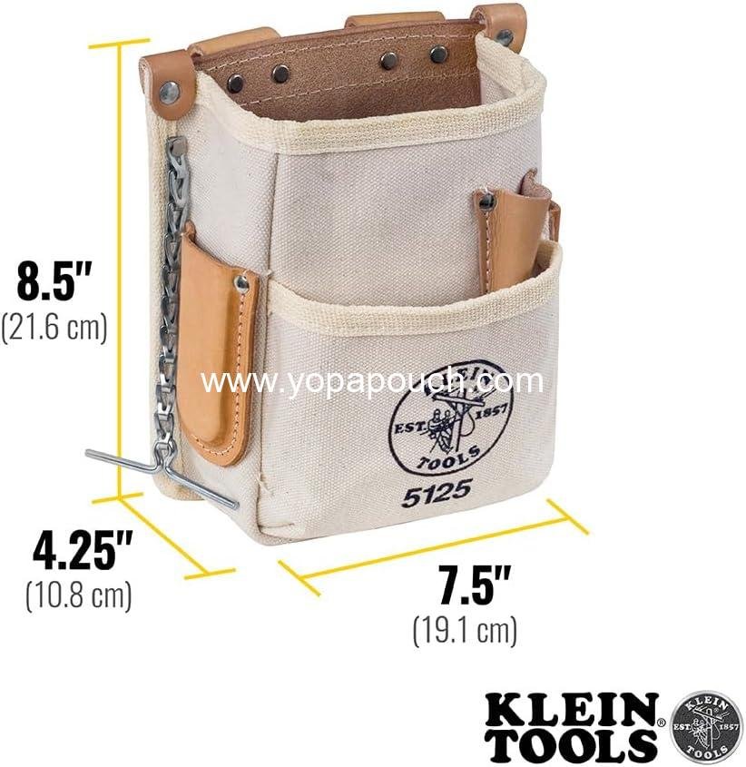 Wholesale 5-Pocket Canvas and Leather Tool Pouch with Chain Tape Thong and Tunnel Belt Connection - Supplier