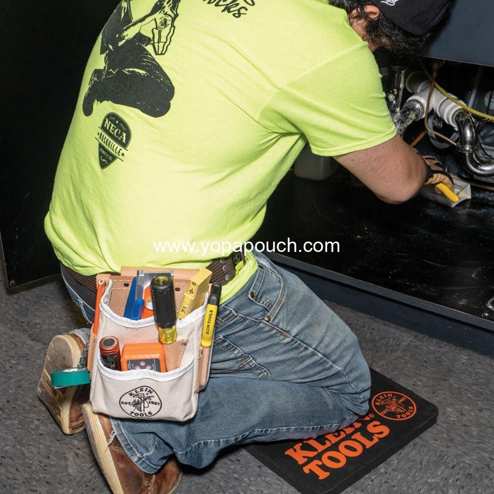 Wholesale 5-Pocket Canvas and Leather Tool Pouch with Chain Tape Thong and Tunnel Belt Connection - Supplier