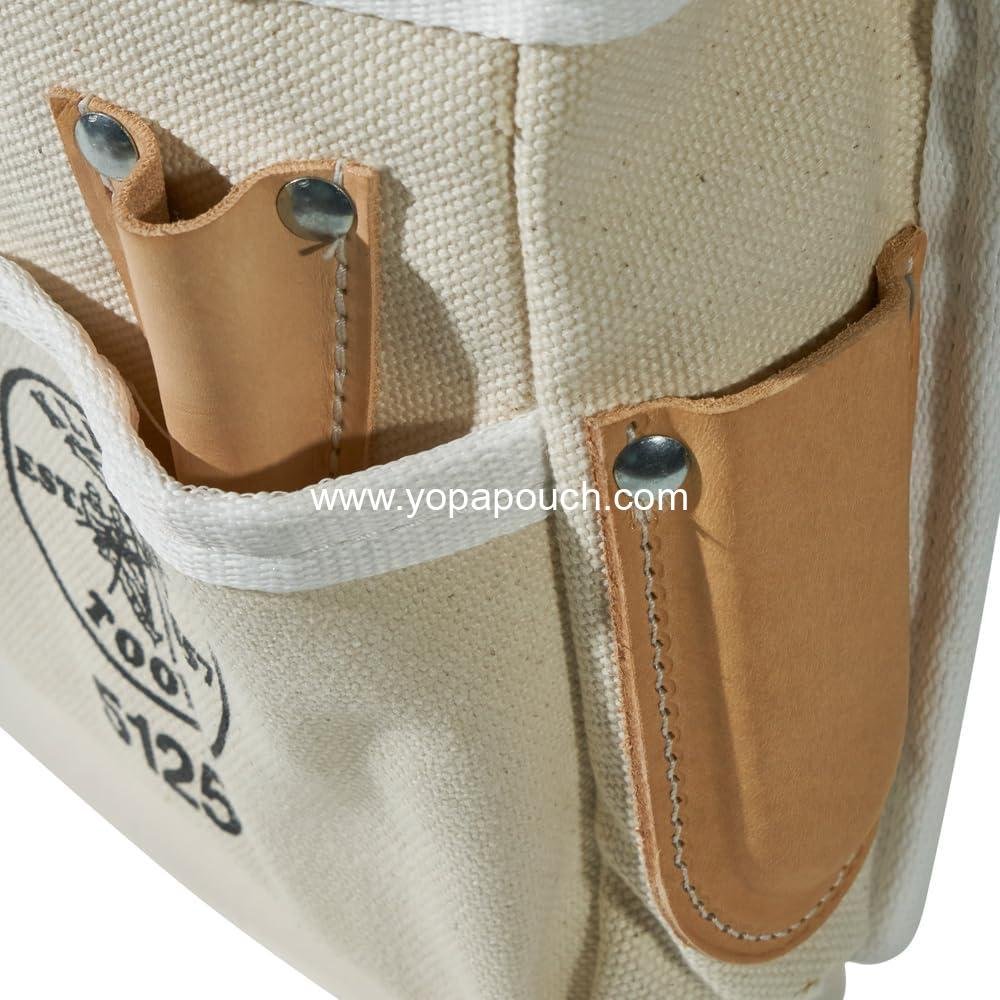 Wholesale 5-Pocket Canvas and Leather Tool Pouch with Chain Tape Thong and Tunnel Belt Connection - Supplier