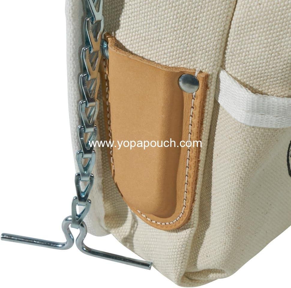 Wholesale 5-Pocket Canvas and Leather Tool Pouch with Chain Tape Thong and Tunnel Belt Connection - Supplier
