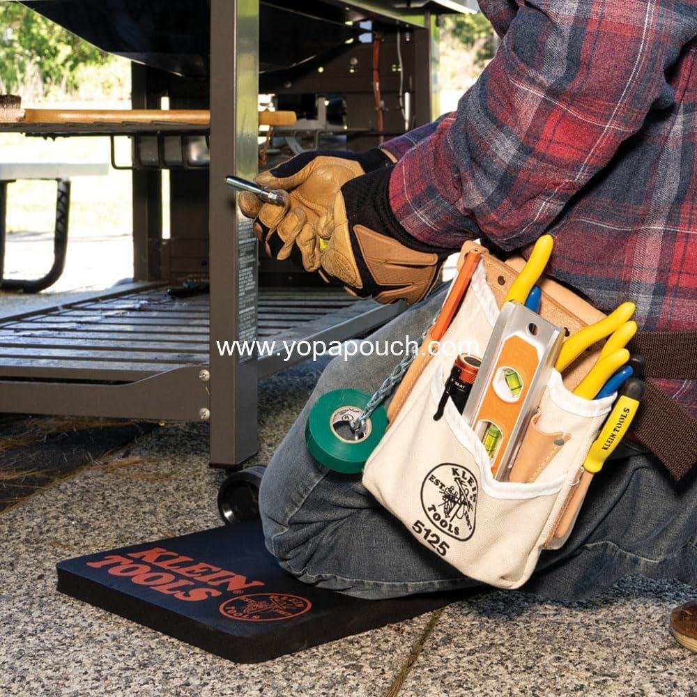 Wholesale 5-Pocket Canvas and Leather Tool Pouch with Chain Tape Thong and Tunnel Belt Connection - Supplier