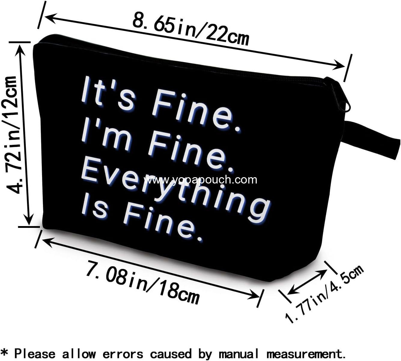 Wholesale Simple Letter Makeup Bag Black Cute Organizer Pouch Toiletry Zipper Cosmetic Bag It's Fine I'm Fine Birthday Gift for Women Friends Sisters BFF Supplier Wholesale Simple Letter Makeup Bag Black Cute Organizer Pouch Toiletry Zipper Cosmetic Bag It's Fine I'm Fine Birthday Gift for Women Friends Sisters BFF Supplier