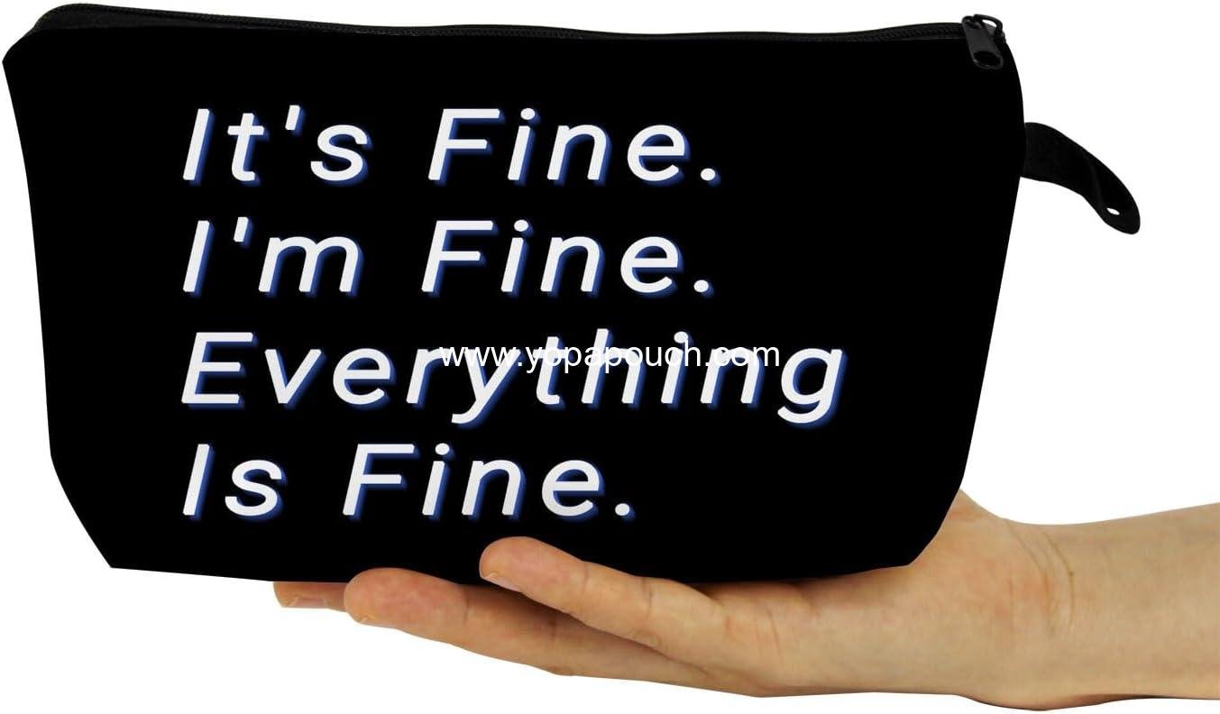 Wholesale Simple Letter Makeup Bag Black Cute Organizer Pouch Toiletry Zipper Cosmetic Bag It's Fine I'm Fine Birthday Gift for Women Friends Sisters BFF Supplier Wholesale Simple Letter Makeup Bag Black Cute Organizer Pouch Toiletry Zipper Cosmetic Bag It's Fine I'm Fine Birthday Gift for Women Friends Sisters BFF Supplier