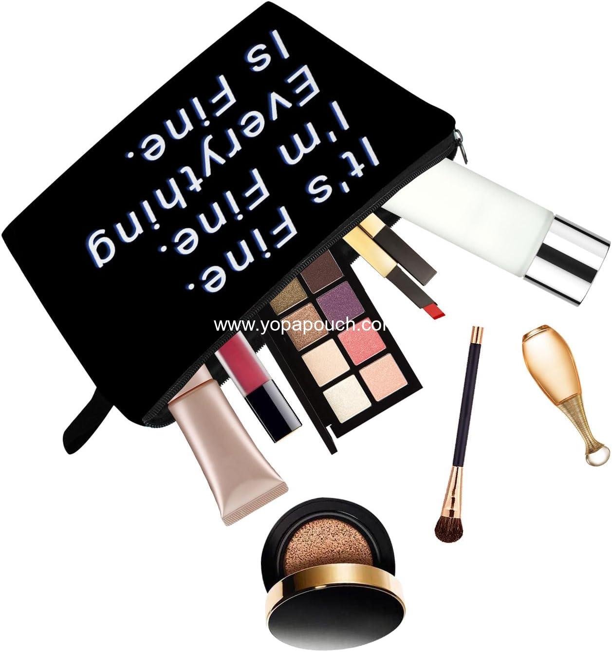 Wholesale Simple Letter Makeup Bag Black Cute Organizer Pouch Toiletry Zipper Cosmetic Bag It's Fine I'm Fine Birthday Gift for Women Friends Sisters BFF Supplier Wholesale Simple Letter Makeup Bag Black Cute Organizer Pouch Toiletry Zipper Cosmetic Bag It's Fine I'm Fine Birthday Gift for Women Friends Sisters BFF Supplier
