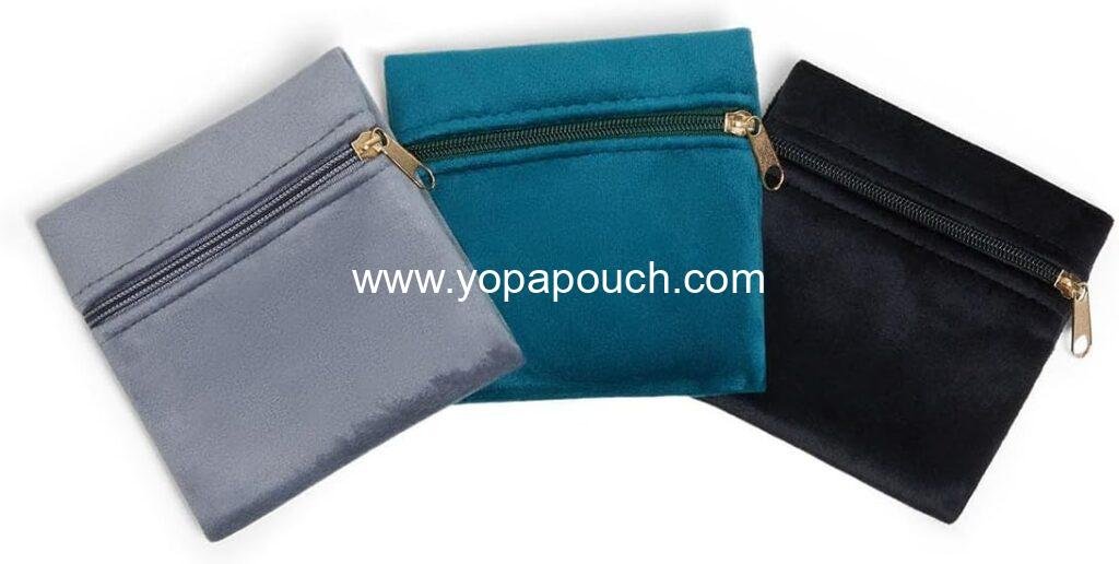 3Pcs Small Jewelry Bags Velvet Jewelry Pouches with Zipper Jewelry Organizer Cases Gift Bags for Bracelet Necklace Rings Earring,4"x4",Blue