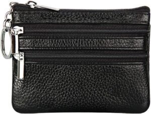 Women's Genuine Leather Coin Purse Mini Pouch Change Wallet with Keychain