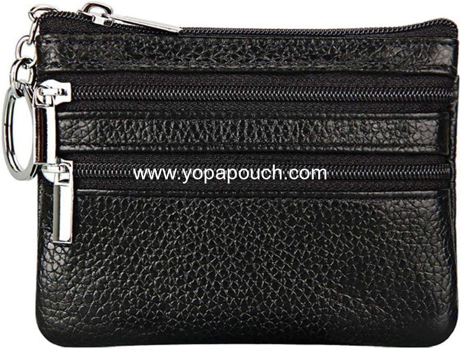 Women's Genuine Leather Coin Purse Mini Pouch Change Wallet with Keychain