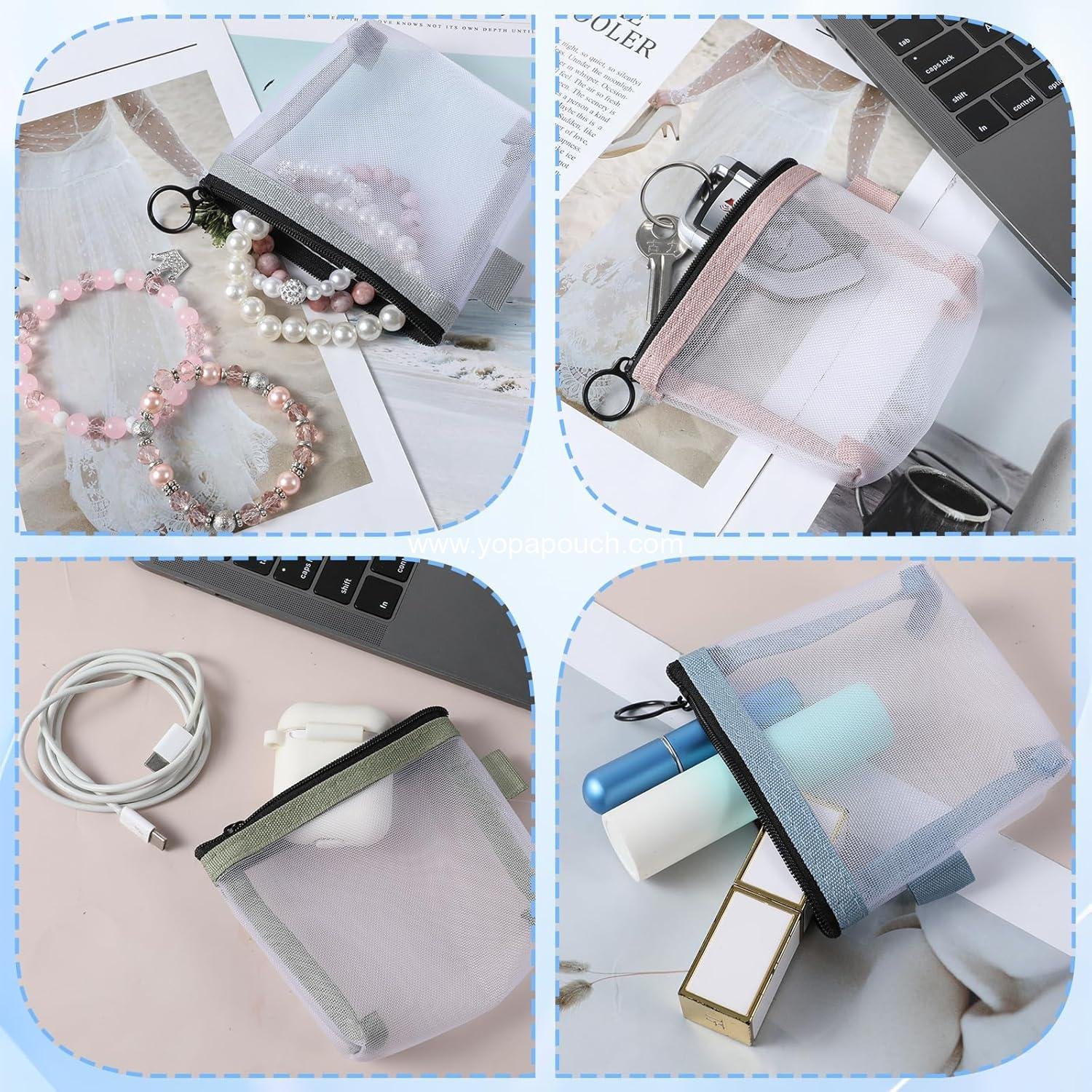 Wholesale 5-Pack Mini Zipper Mesh Bags, Small Clear Nylon Makeup Pouch, Portable Cosmetic Organizer for Lipstick, Keys, Coins, Credit Cards - Supplier