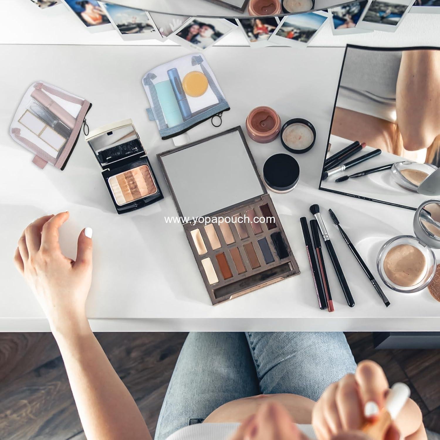 Wholesale 5-Pack Mini Zipper Mesh Bags, Small Clear Nylon Makeup Pouch, Portable Cosmetic Organizer for Lipstick, Keys, Coins, Credit Cards - Supplier