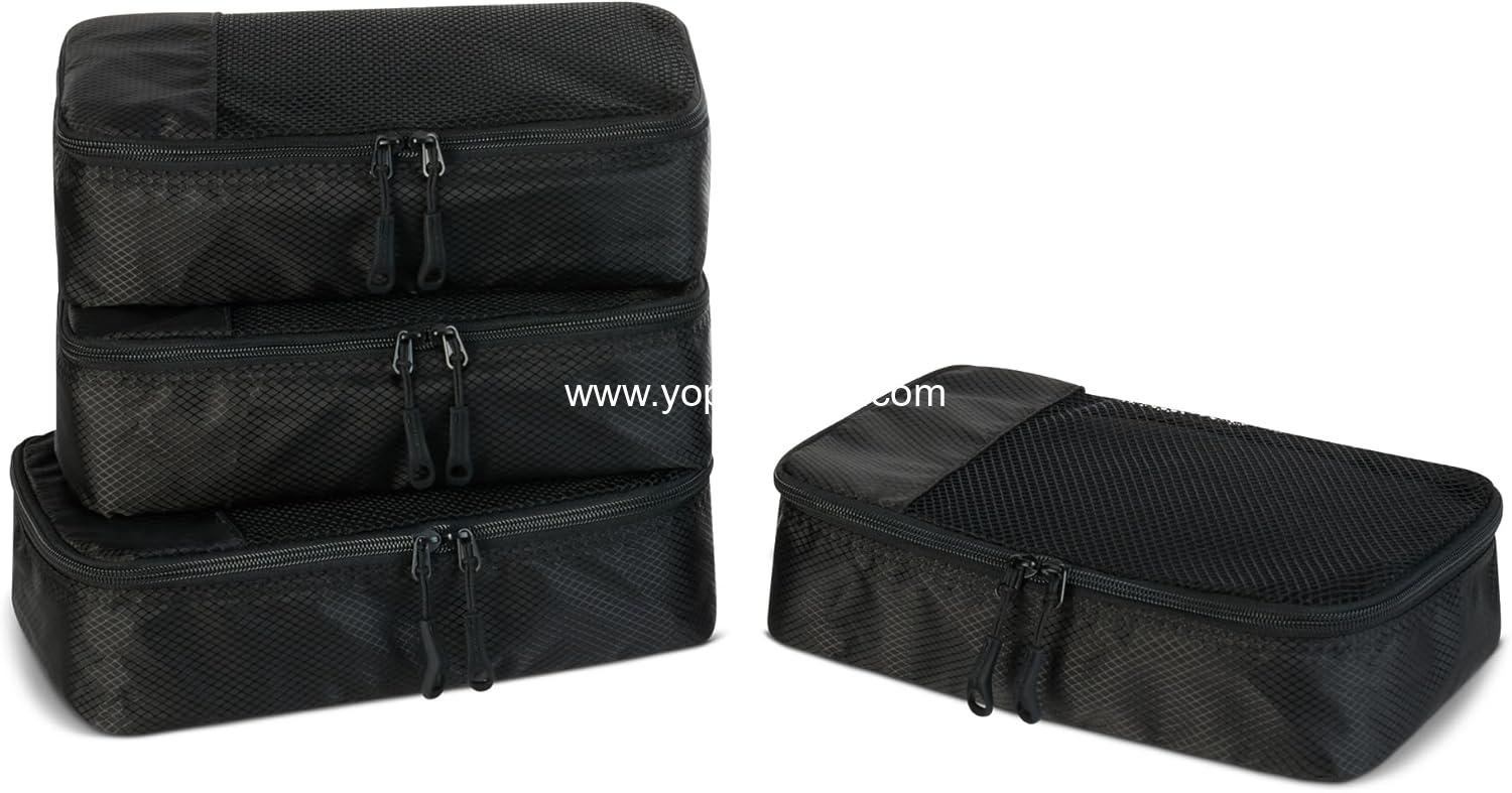 Wholesale 4-Piece Packing Cubes Travel Accessories Set, Luggage Organizer with Double Zipper and Mesh Top, 100% Polyester, Small, Black, Supplier
