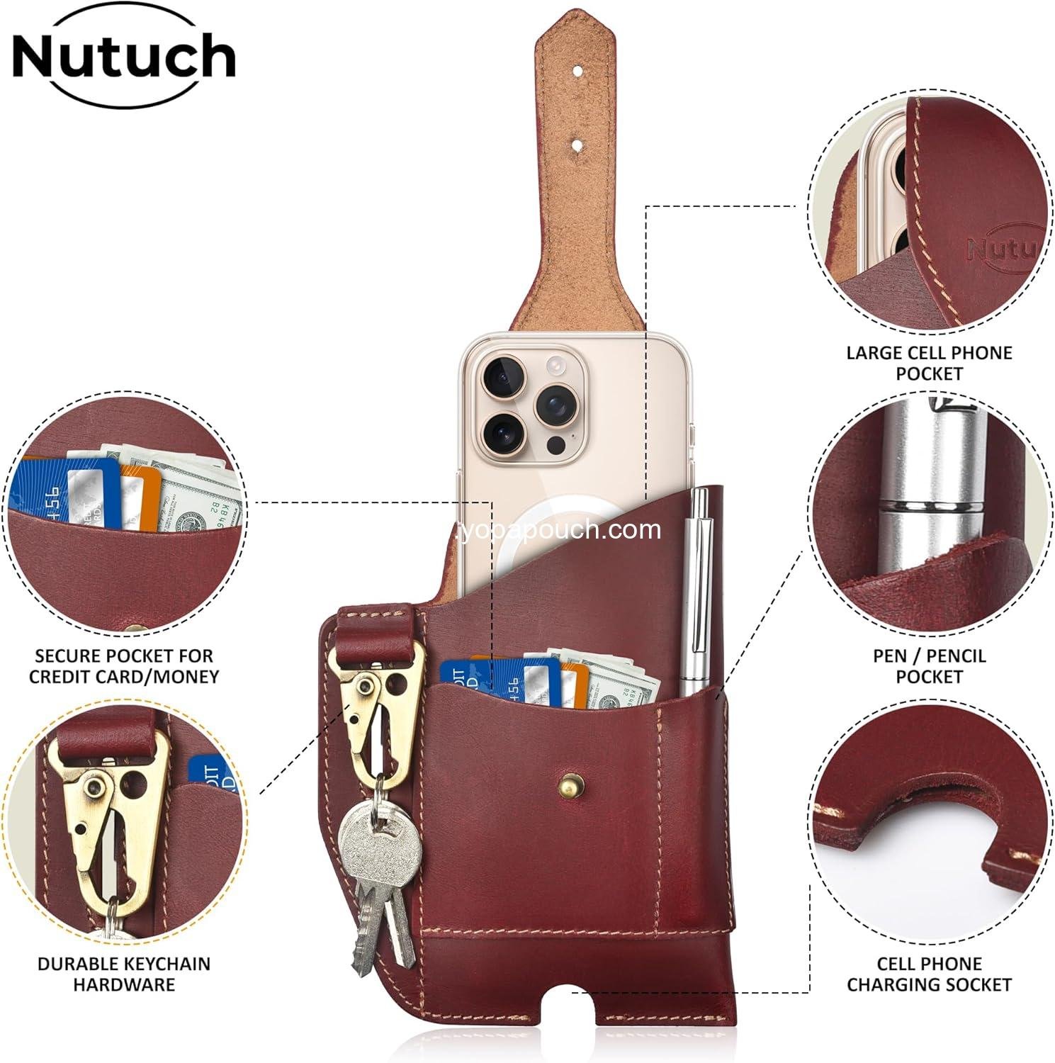 Wholesale Genuine Leather Phone Holster with Belt Loop | Cell Phone Pouch for iPhone and Smartphones | Leather Case for Mobile Devices (Maroon 501) - Supplier