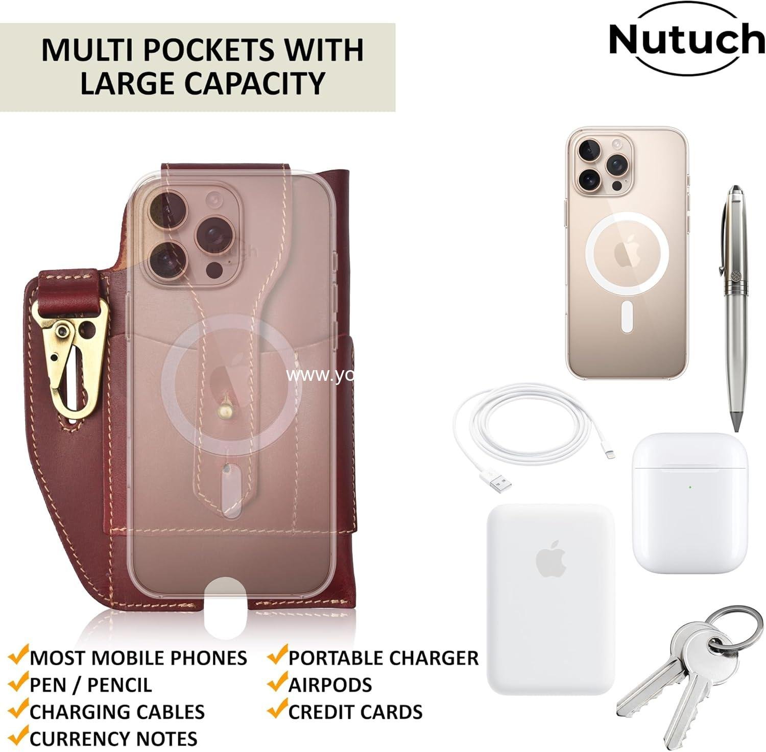 Wholesale Genuine Leather Phone Holster with Belt Loop | Cell Phone Pouch for iPhone and Smartphones | Leather Case for Mobile Devices (Maroon 501) - Supplier