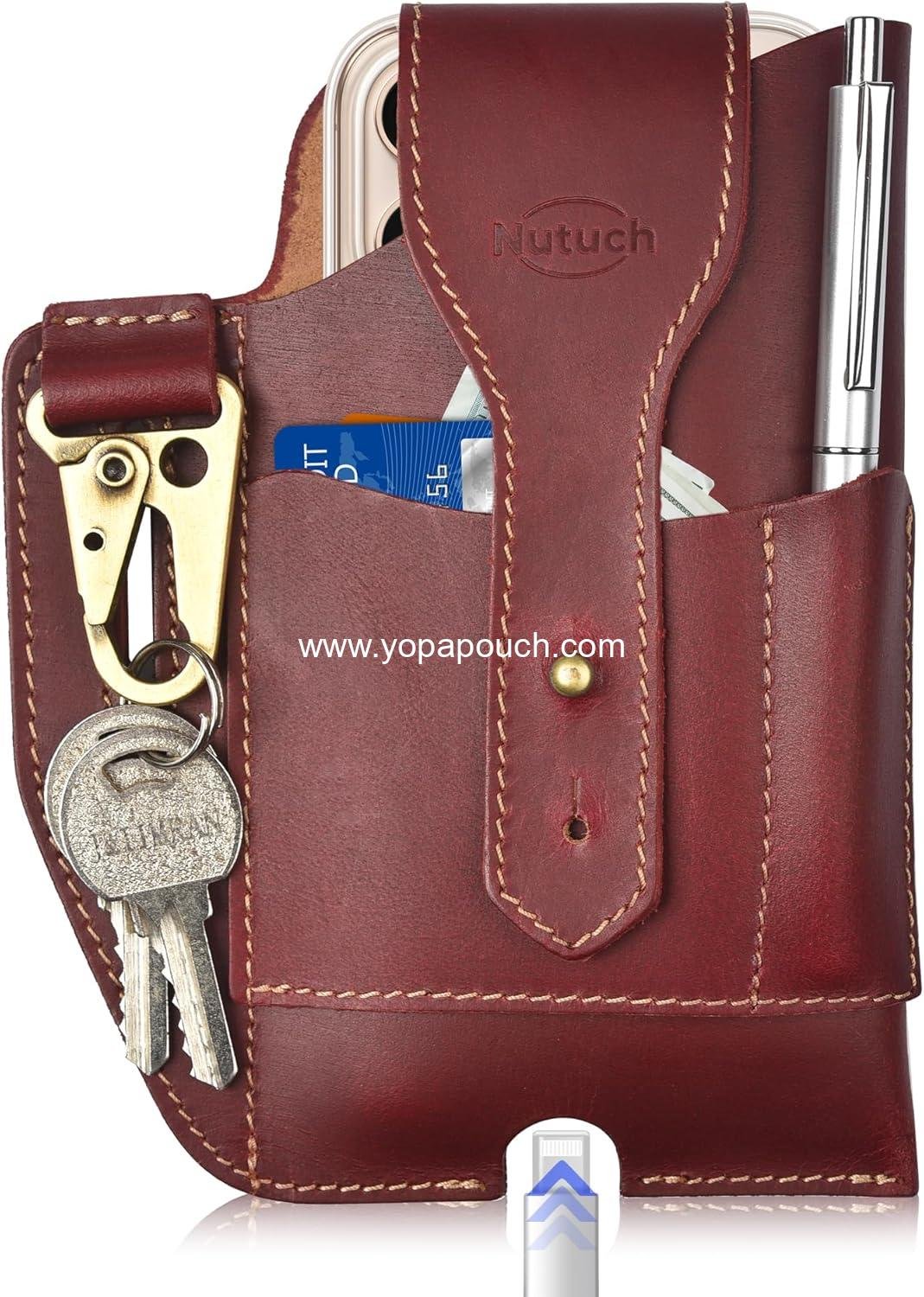 Wholesale Genuine Leather Phone Holster with Belt Loop | Cell Phone Pouch for iPhone and Smartphones | Leather Case for Mobile Devices (Maroon 501) - Supplier