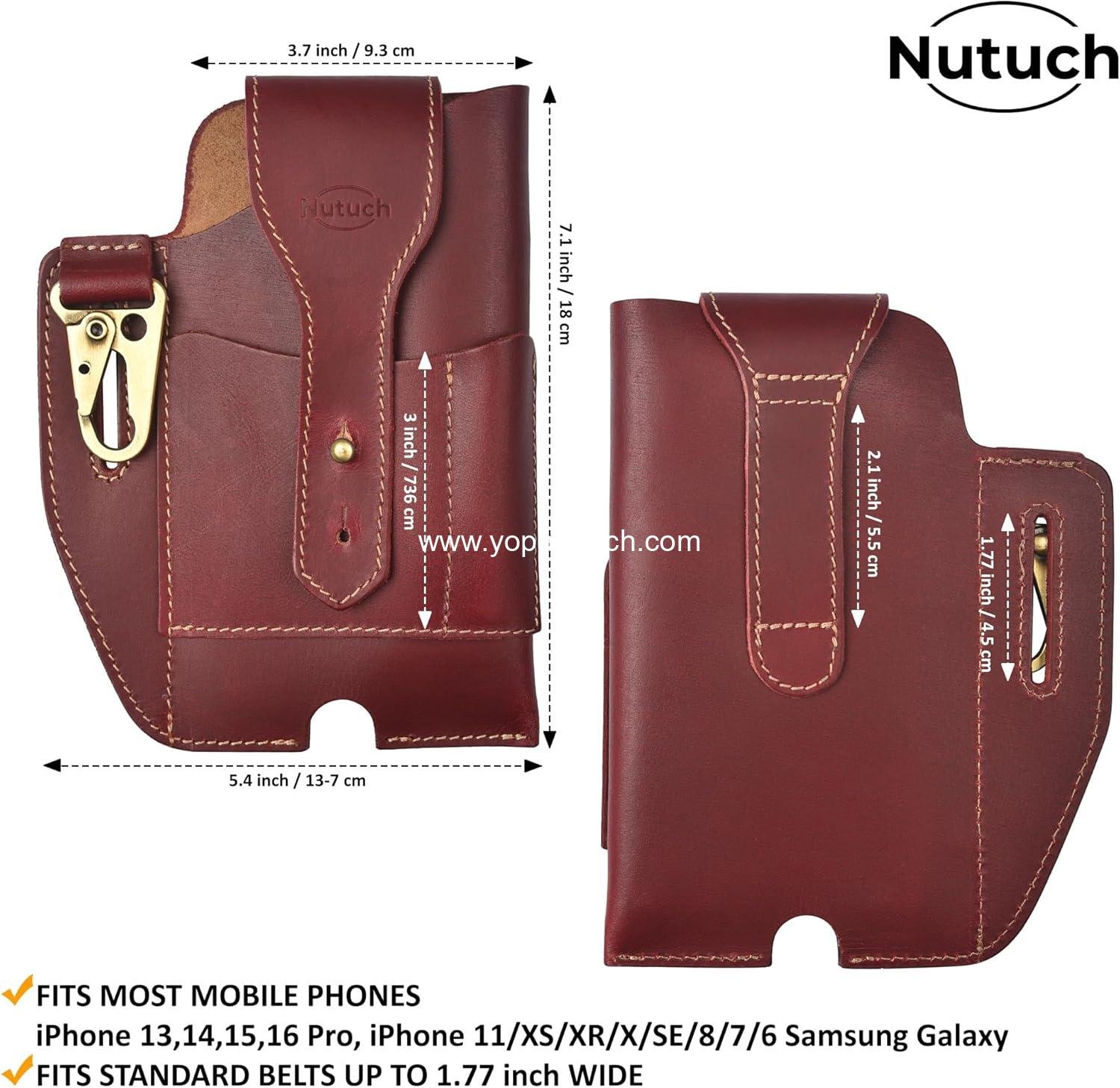 Wholesale Genuine Leather Phone Holster with Belt Loop | Cell Phone Pouch for iPhone and Smartphones | Leather Case for Mobile Devices (Maroon 501) - Supplier